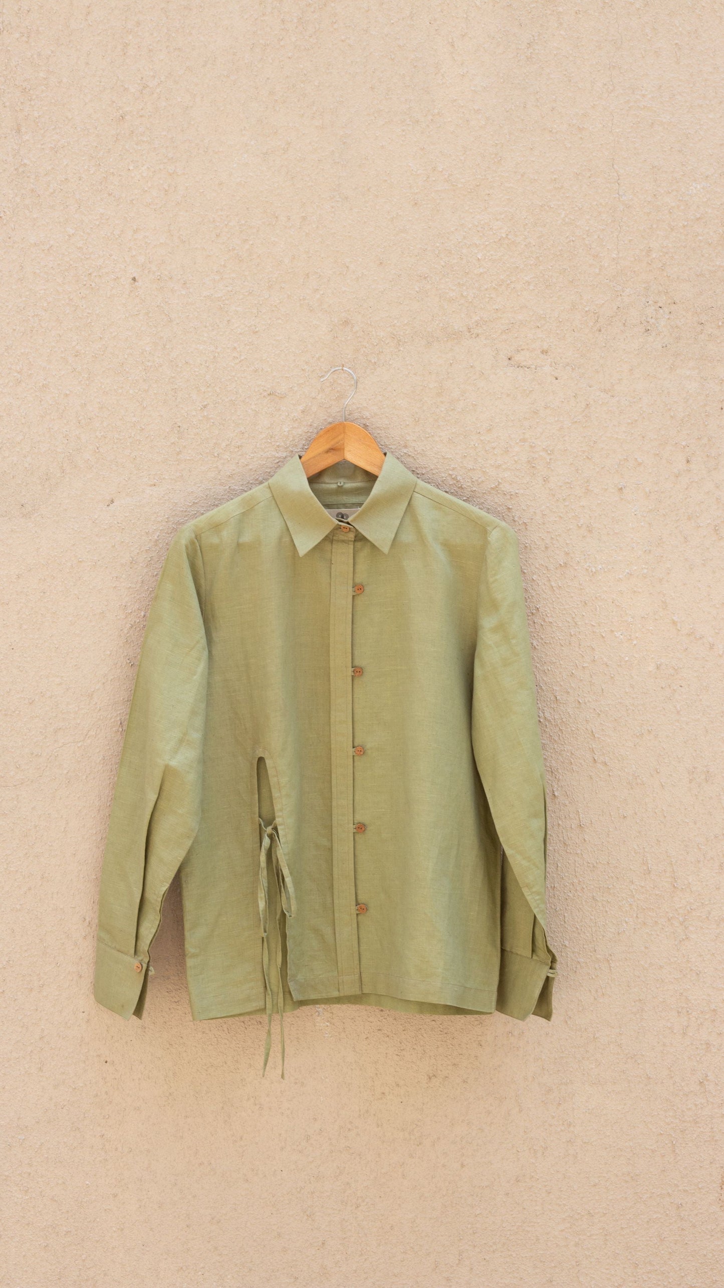 Green Loose Shirt at Kamakhyaa by Anushé Pirani. This item is Casual Wear, Cotton, Cotton Hemp, Green, Handwoven, Hemp, Overlays, Relaxed Fit, Shibumi Collection, Shirts, Solids, Womenswear