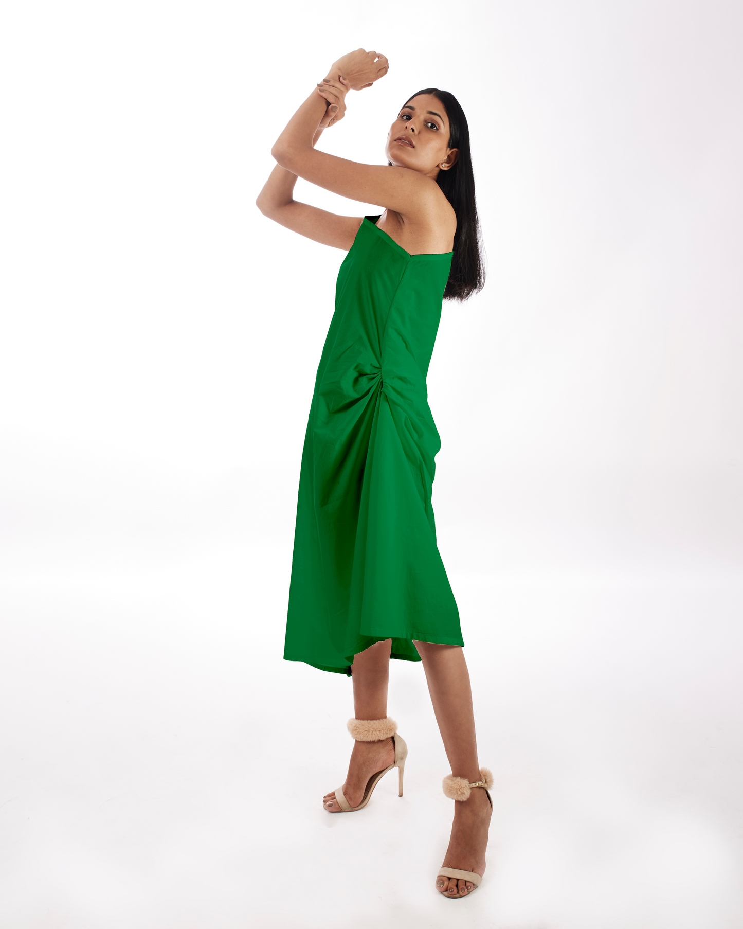 Green One Shoulder Dress at Kamakhyaa by Kamakhyaa. This item is 100% pure cotton, Evening Wear, FB ADS JUNE, Green, KKYSS, Natural, One Shoulder Dresses, Regular Fit, Solids, Summer Sutra, Womenswear