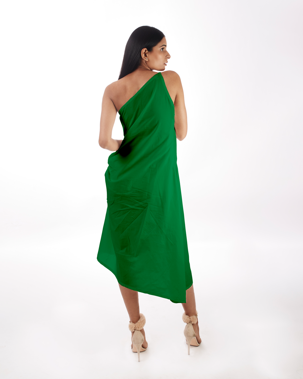 Green One Shoulder Dress at Kamakhyaa by Kamakhyaa. This item is 100% pure cotton, Evening Wear, FB ADS JUNE, Green, KKYSS, Natural, One Shoulder Dresses, Regular Fit, Solids, Summer Sutra, Womenswear