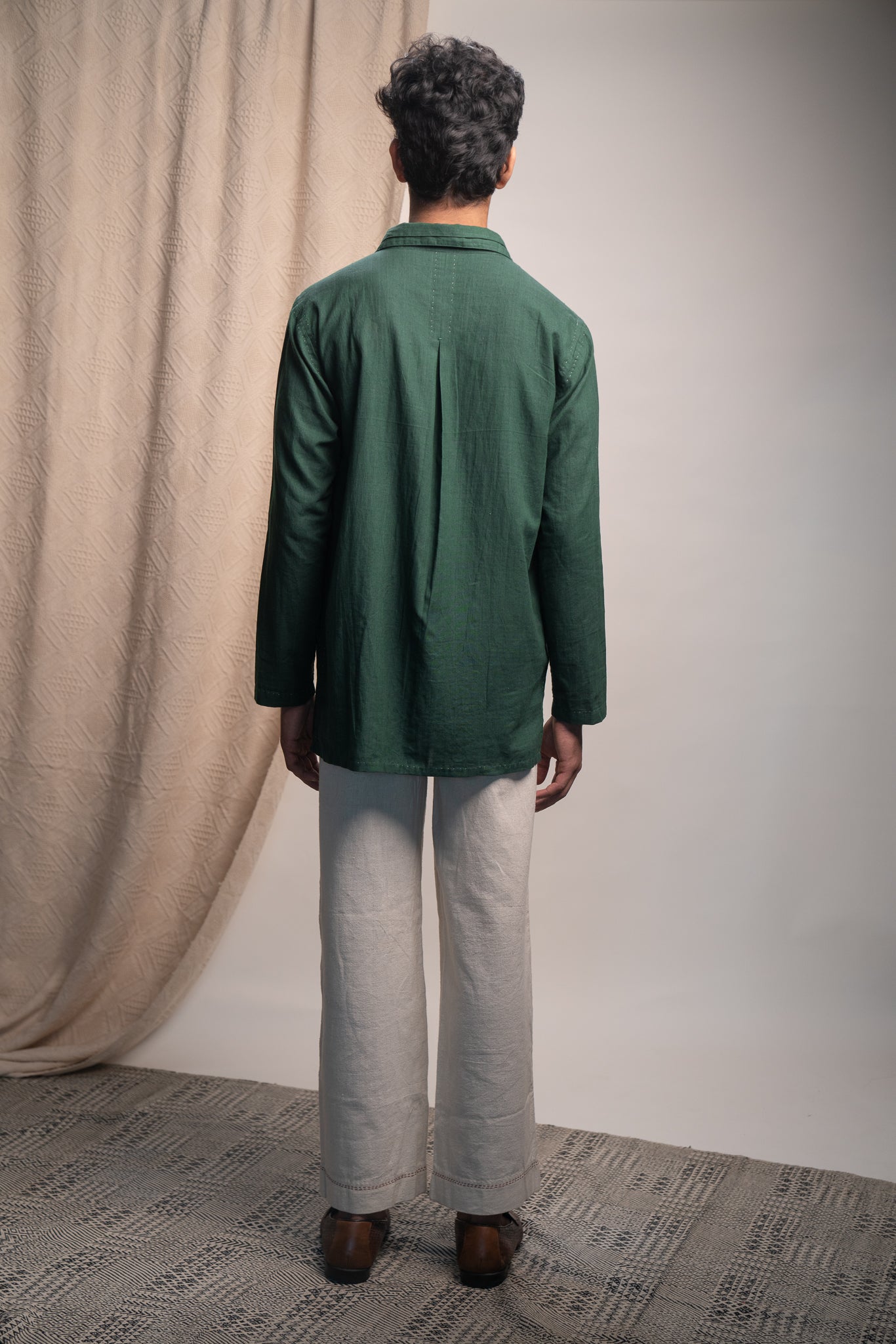 Green Panelled Shirt at Kamakhyaa by Lafaani. This item is 100% pure cotton, Casual Wear, Green, Menswear, Natural with azo free dyes, Organic, Regular Fit, Rewind, Shirts, Solids