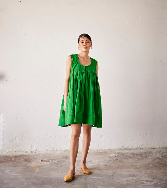 Green Poplin Dress at Kamakhyaa by Khara Kapas. This item is An Indian Summer, Casual Wear, Dresses, Green, Organic, Poplin, Regular Fit, Solids, Womenswear