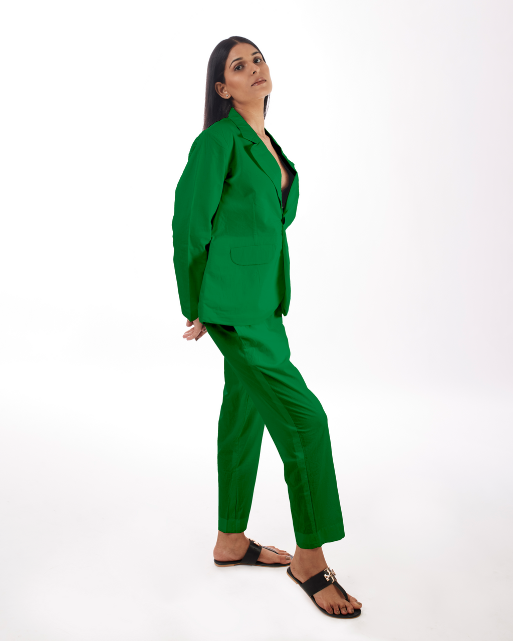 Green Power Suit Co-ord at Kamakhyaa by Kamakhyaa. This item is 100% pure cotton, Co-ord Sets, Green, KKYSS, Natural, Office, Office Wear, Office Wear Co-ords, Regular Fit, Solids, Summer Sutra, Womenswear
