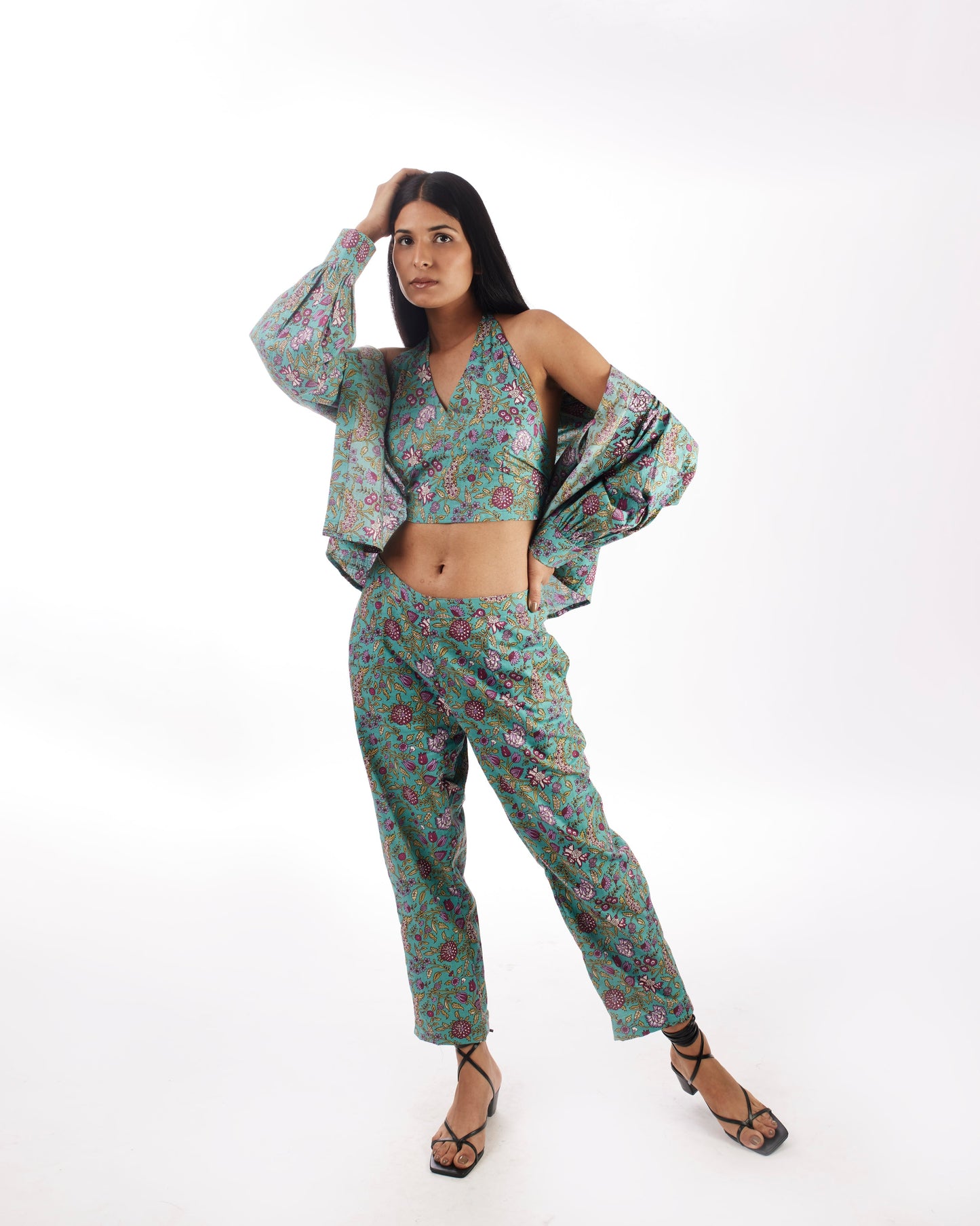 Green Printed 3 Piece Co-ord Set at Kamakhyaa by Kamakhyaa. This item is 100% pure cotton, Casual Wear, Co-ord Sets, Green, KKYSS, Natural, Prints, Regular Fit, Summer Sutra, Travel, Travel Co-ords, Womenswear