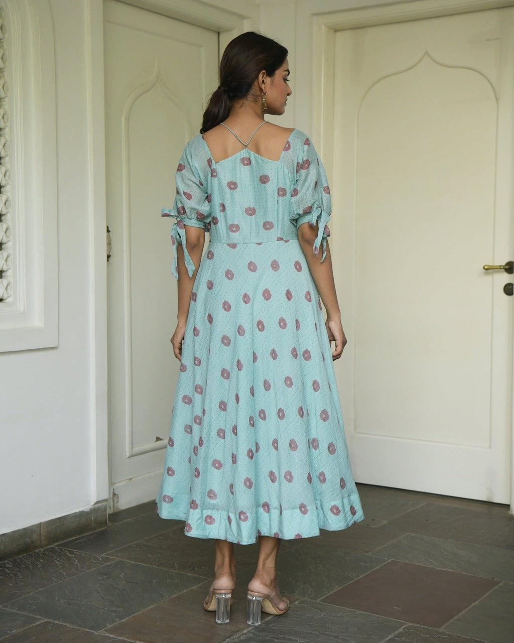 Green Printed Midi Dress at Kamakhyaa by Taro. This item is Evening Wear, Green, Handwoven cotton, July Sale, July Sale 2023, Midi Dresses, Natural, Printed Selfsame, Prints, Regular Fit, Wildflower Taro, Womenswear