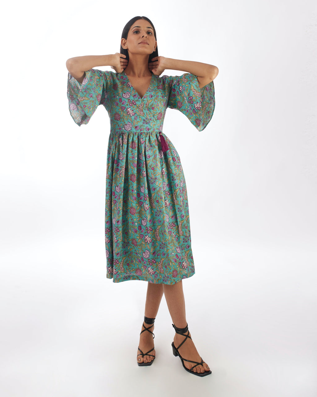 Green Printed Tunic Dress at Kamakhyaa by Kamakhyaa. This item is 100% pure cotton, Casual Wear, Green, KKYSS, Midi Dresses, Natural, Prints, Regular Fit, Summer Sutra, Womenswear