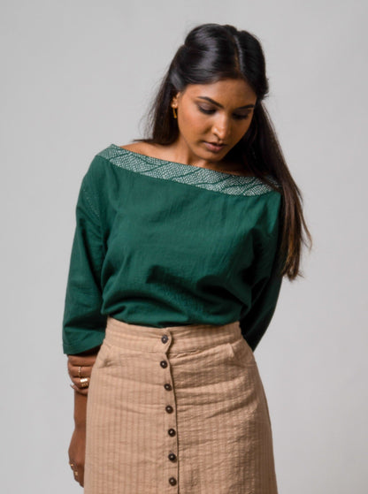 Green Reversible Cotton Top at Kamakhyaa by Lafaani. This item is Blouses, Casual Wear, Cotton, Green, Natural, Regular Fit, Reversible, Solids, Tops, Womenswear