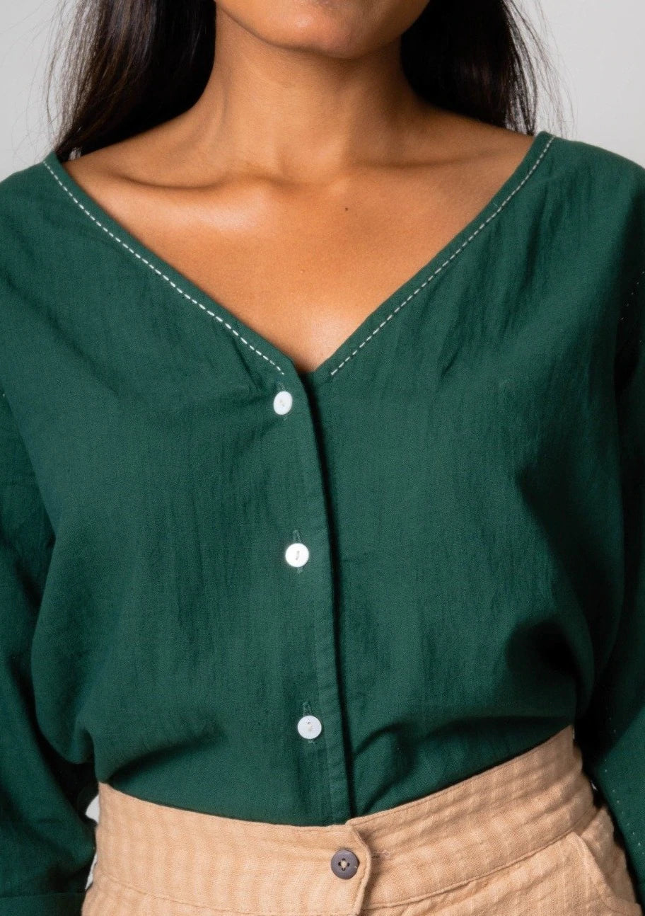 Green Reversible Cotton Top at Kamakhyaa by Lafaani. This item is Blouses, Casual Wear, Cotton, Green, Natural, Regular Fit, Reversible, Solids, Tops, Womenswear