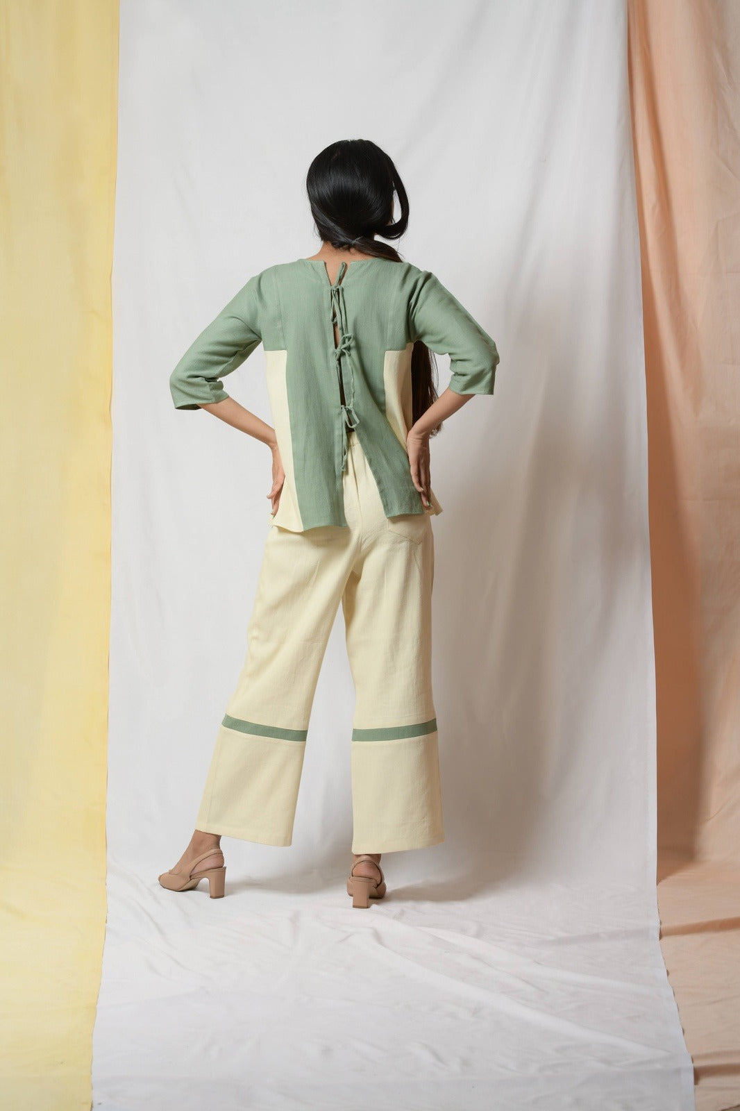 Green Scent Of Earth Tunic Top at Kamakhyaa by Niraa. This item is Blouses, Cotton khadi, Fitted At Bust, Green, Natural with azo dyes, Office Wear, Solids, Tales of rippling brooks, Tops, Womenswear