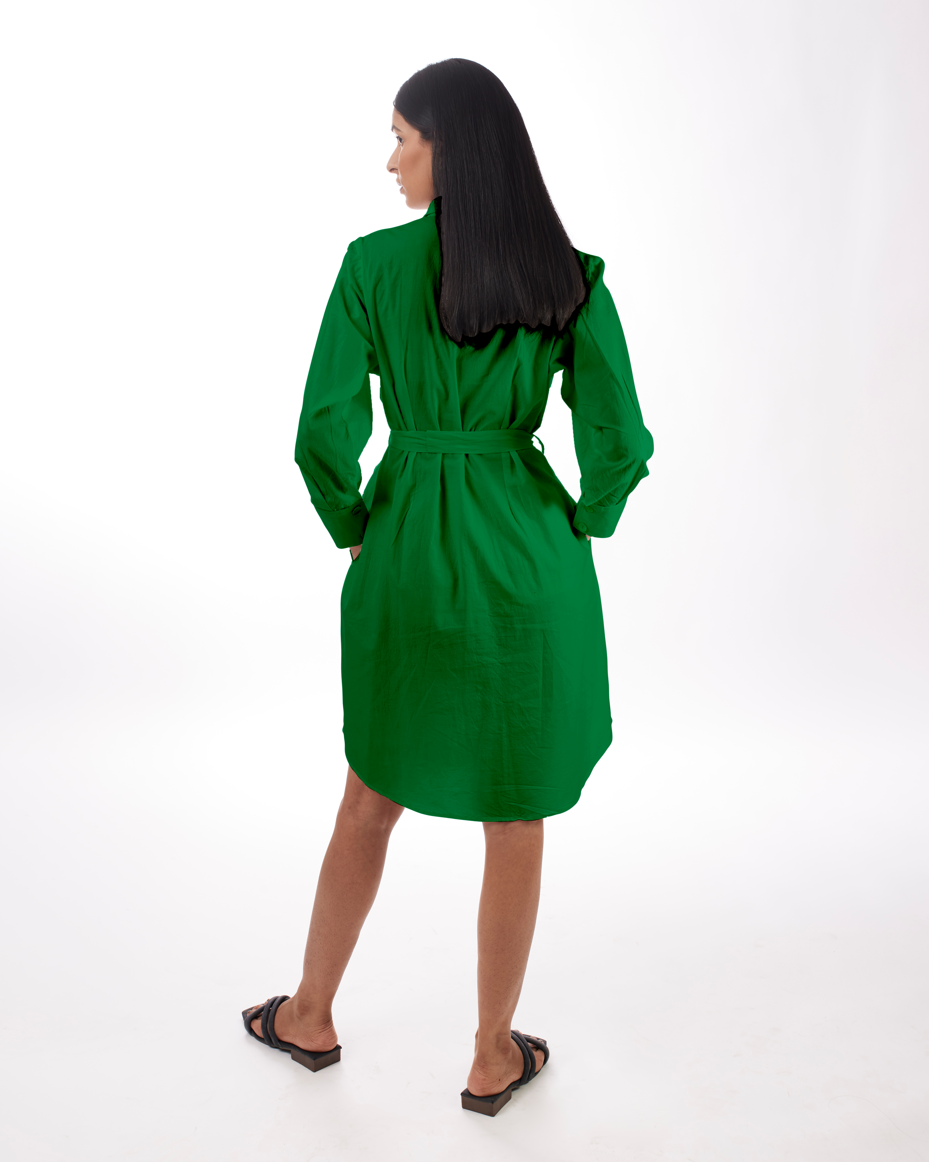 Green Shirt Dress Mini Full Sleeves at Kamakhyaa by Kamakhyaa. This item is Casual Wear, Green, KKYSS, Natural, Relaxed Fit, Shirt Dresses, Solids, Summer Sutra, Womenswear