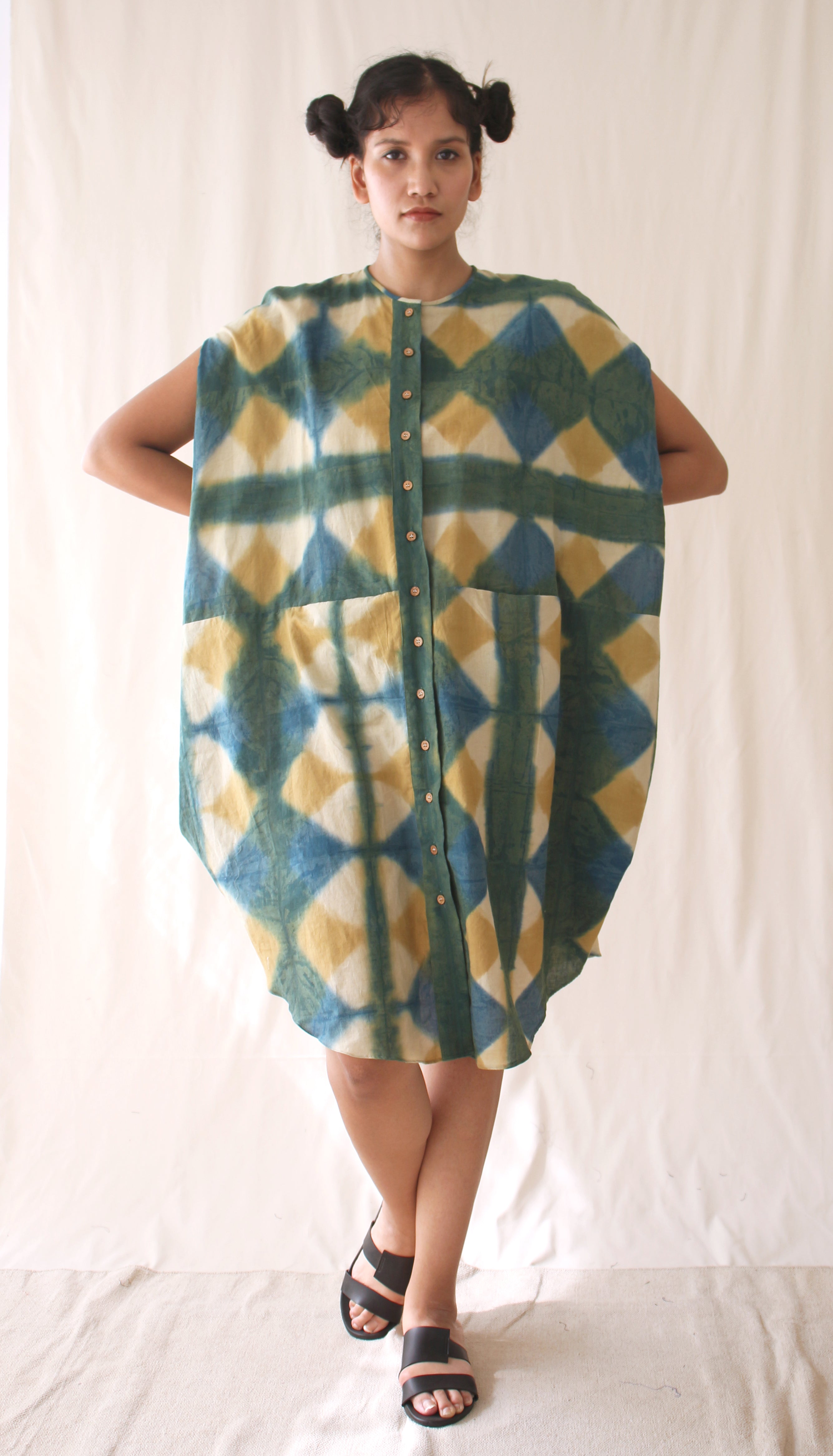 Green Shirt Ombre Dye Midi Dress at Kamakhyaa by Chambray & Co.. This item is Casual Wear, Green, Hand Spun Cotton, Midi Dresses, Natural, Ombre & Dyes, Regular Fit, Womenswear