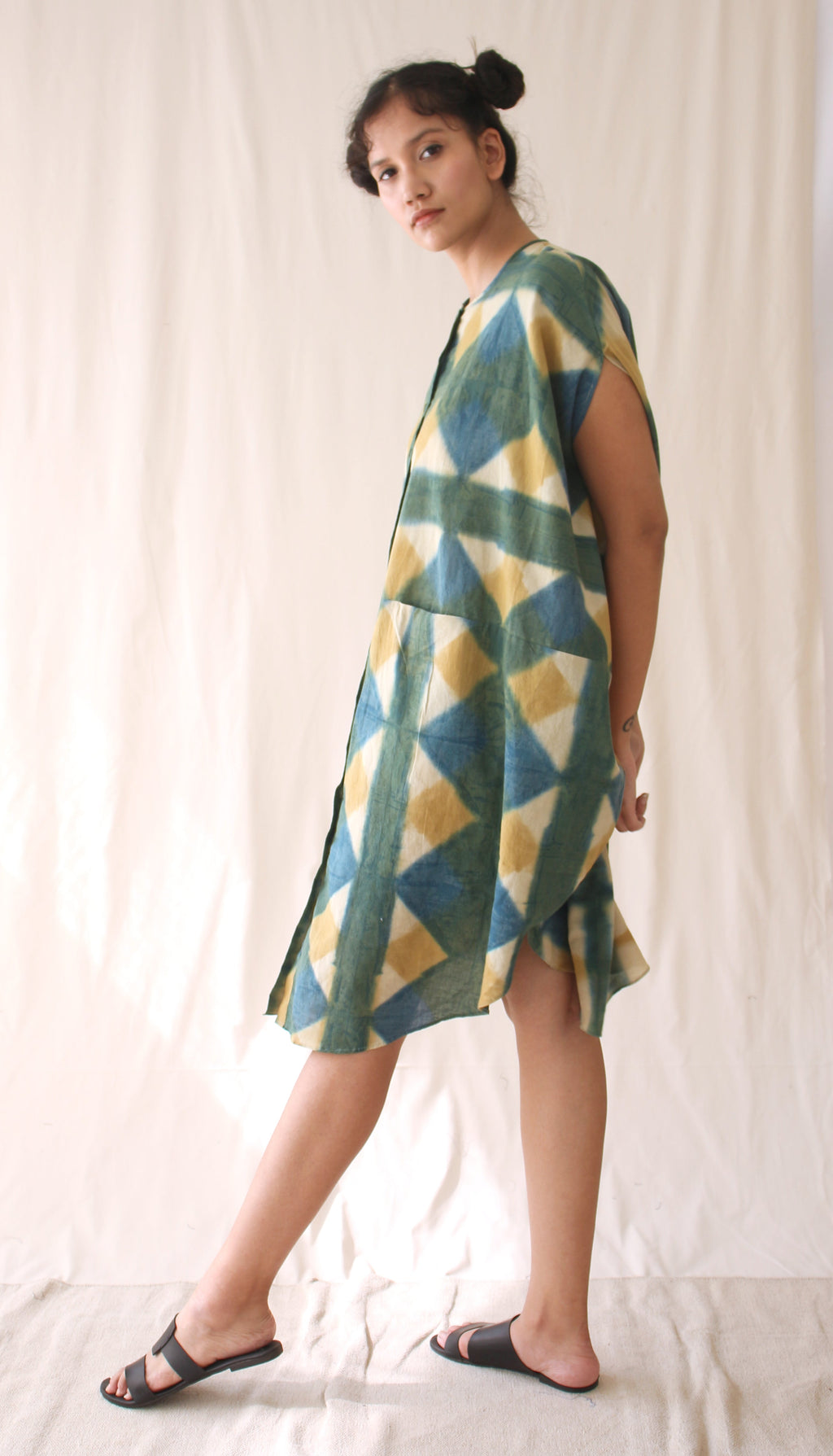 Green Shirt Ombre Dye Midi Dress at Kamakhyaa by Chambray & Co.. This item is Casual Wear, Green, Hand Spun Cotton, Midi Dresses, Natural, Ombre & Dyes, Regular Fit, Womenswear