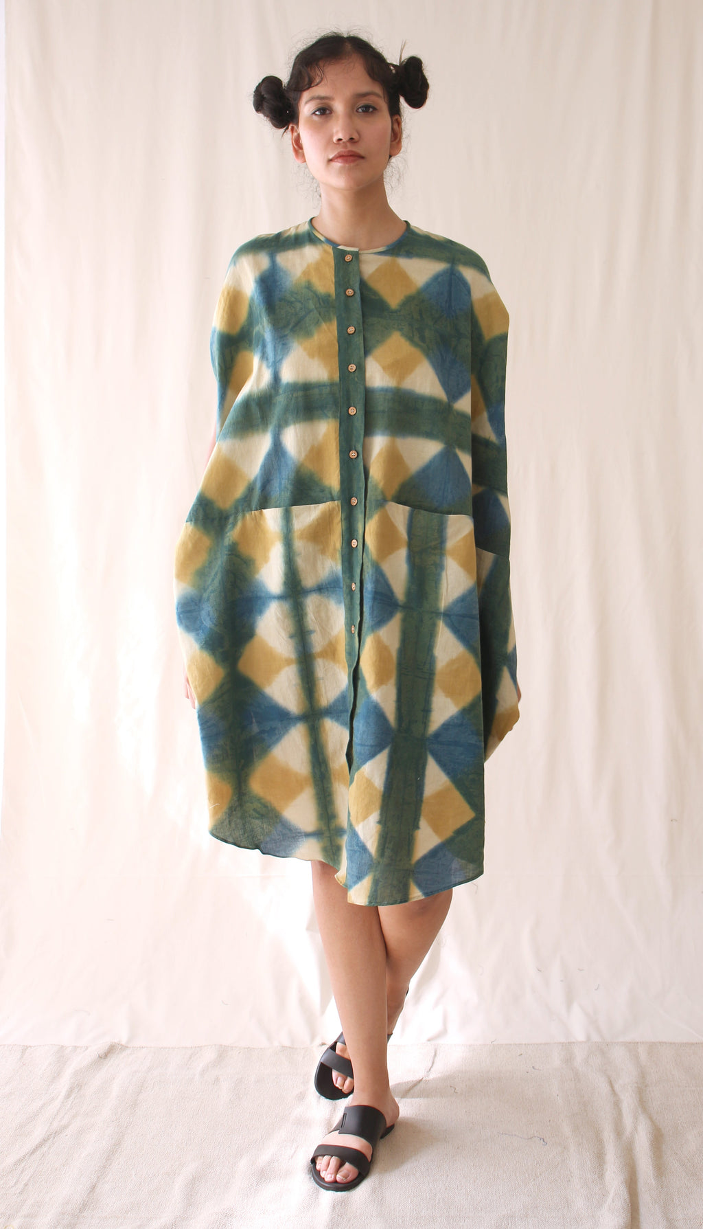 Green Shirt Ombre Dye Midi Dress at Kamakhyaa by Chambray & Co.. This item is Casual Wear, Green, Hand Spun Cotton, Midi Dresses, Natural, Ombre & Dyes, Regular Fit, Womenswear