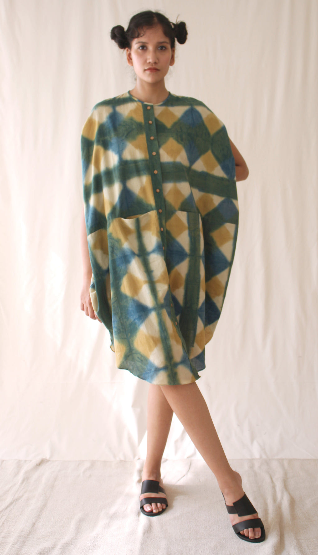 Green Shirt Ombre Dye Midi Dress at Kamakhyaa by Chambray & Co.. This item is Casual Wear, Green, Hand Spun Cotton, Midi Dresses, Natural, Ombre & Dyes, Regular Fit, Womenswear