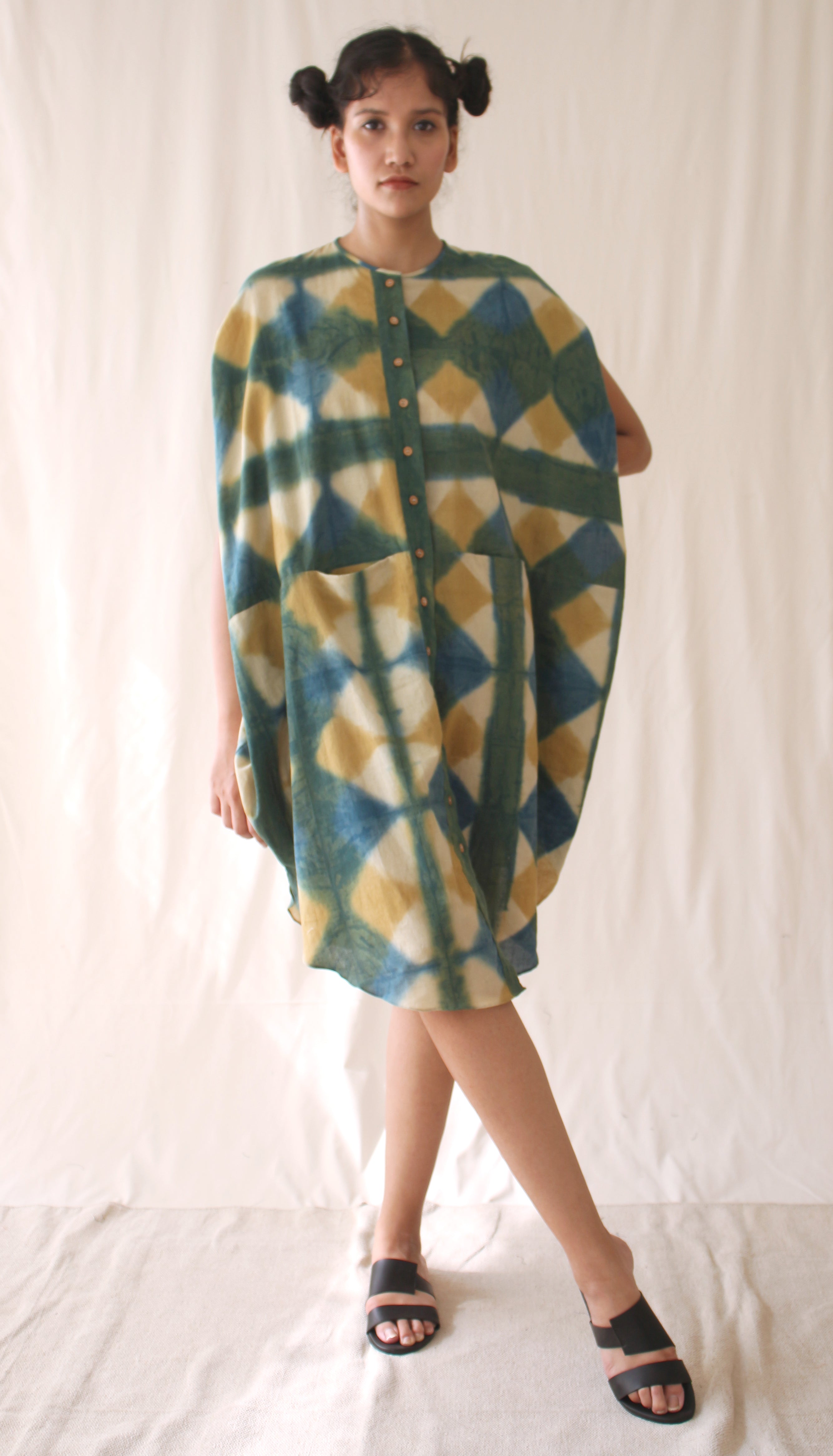 Green Shirt Ombre Dye Midi Dress at Kamakhyaa by Chambray & Co.. This item is Casual Wear, Green, Hand Spun Cotton, Midi Dresses, Natural, Ombre & Dyes, Regular Fit, Womenswear