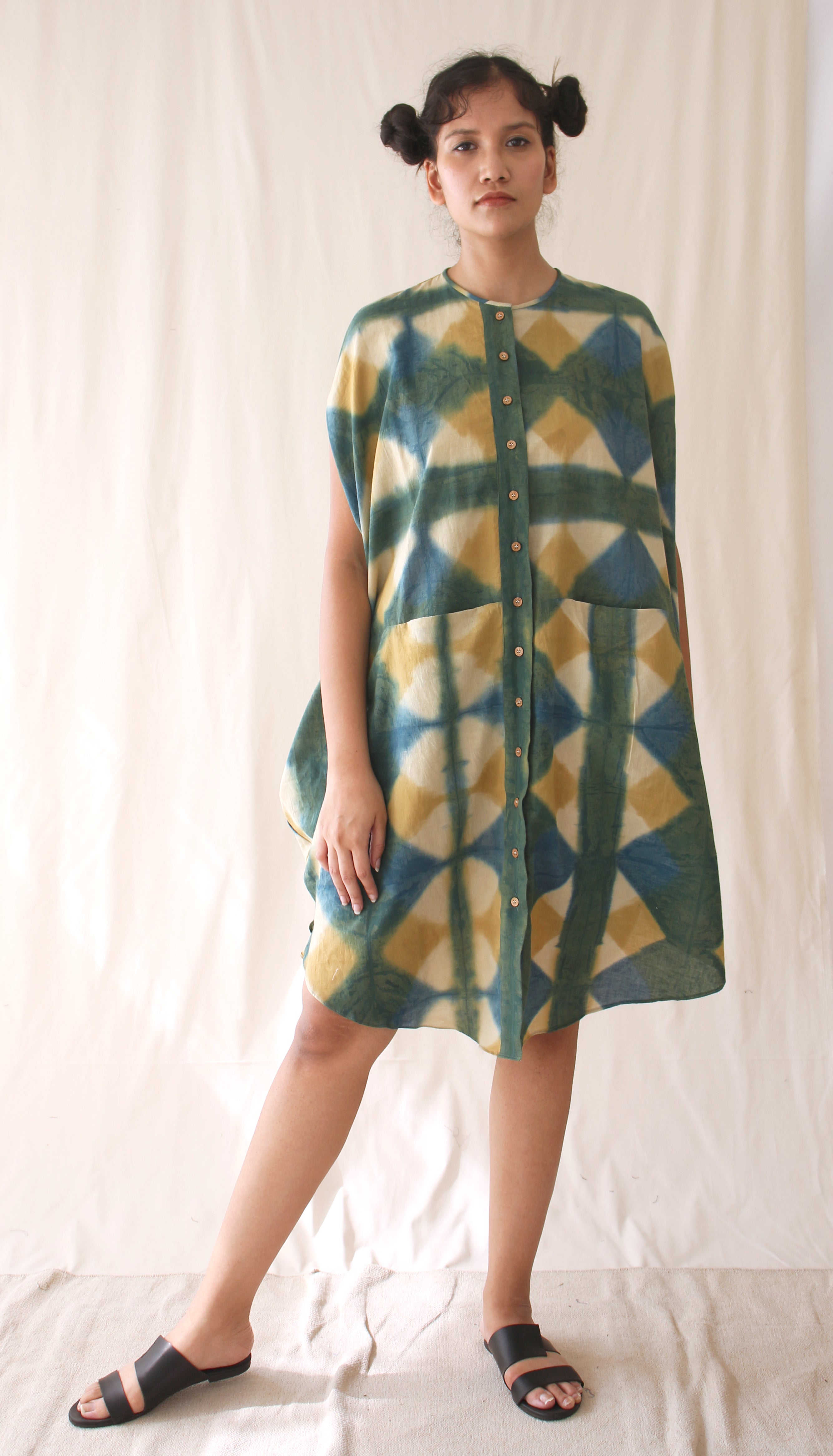 Green Shirt Ombre Dye Midi Dress at Kamakhyaa by Chambray & Co.. This item is Casual Wear, Green, Hand Spun Cotton, Midi Dresses, Natural, Ombre & Dyes, Regular Fit, Womenswear