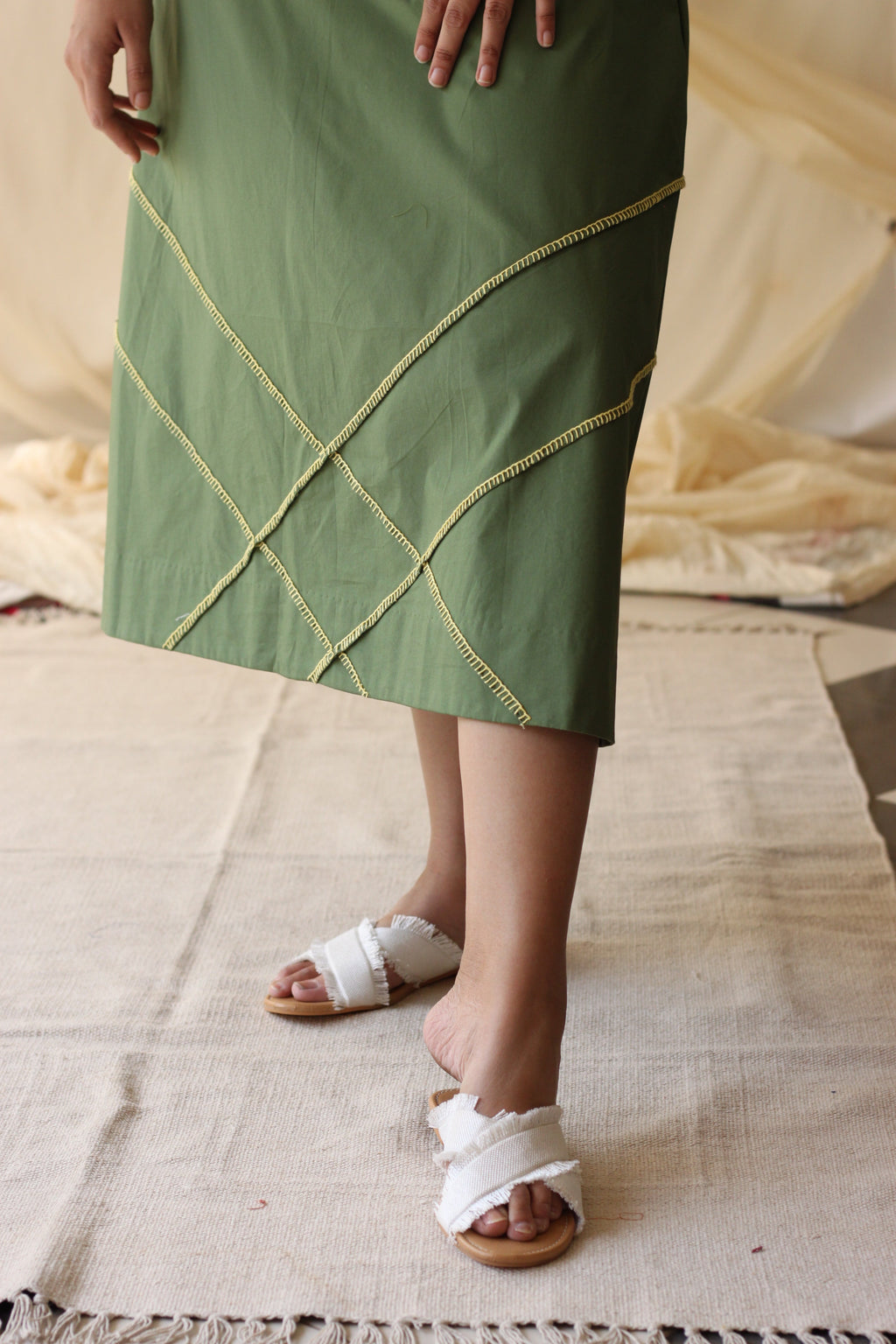Green Shirt With Skirt Cotton Complete Set at Kamakhyaa by Chambray & Co.. This item is Casual Wear, Co-ord Sets, Cotton, Green, Natural, Regular Fit, Skirt Sets, Solids, Travel Co-ords, Womenswear