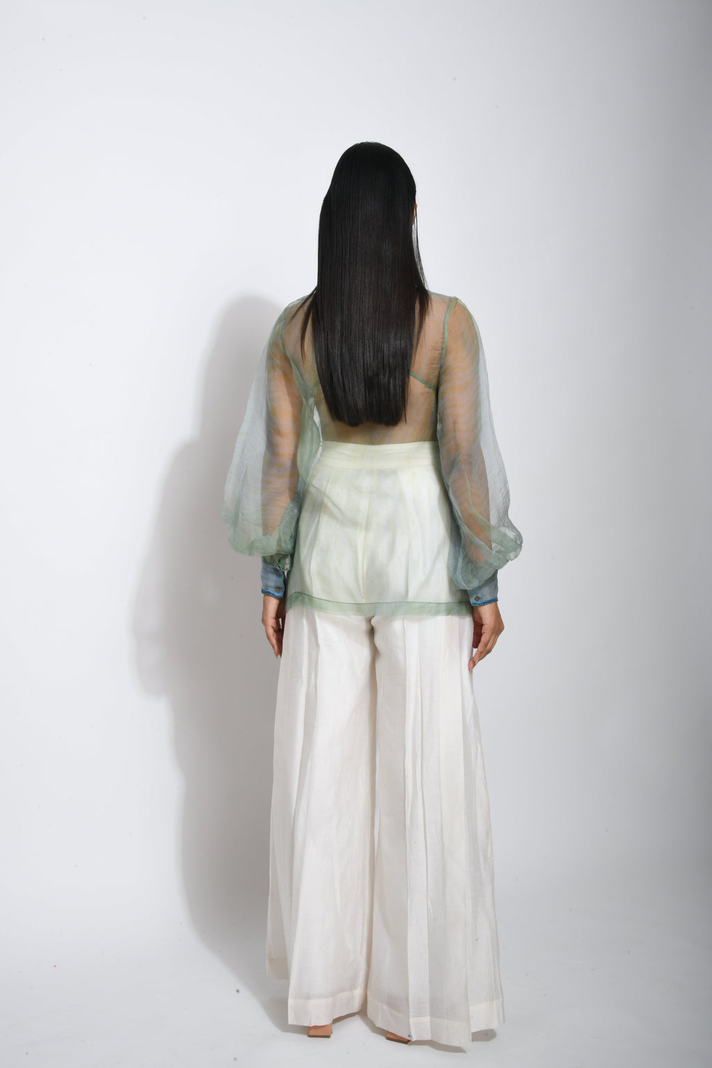 Green Silk Organza Shirt at Kamakhyaa by The Loom Art. This item is Between the Lines, Green, July Sale, July Sale 2023, Natural, Party Wear, Regular Fit, Shirts, Silk Organza, Tops, Womenswear