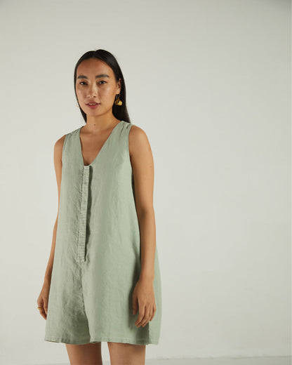 Green Sleeveless Olive Jumpsuit at Kamakhyaa by Reistor. This item is Bemberg, Best Selling, Casual Wear, Grey, Hemp, Jumpsuits, Natural, Regular Fit, rompers, Solids, Womenswear