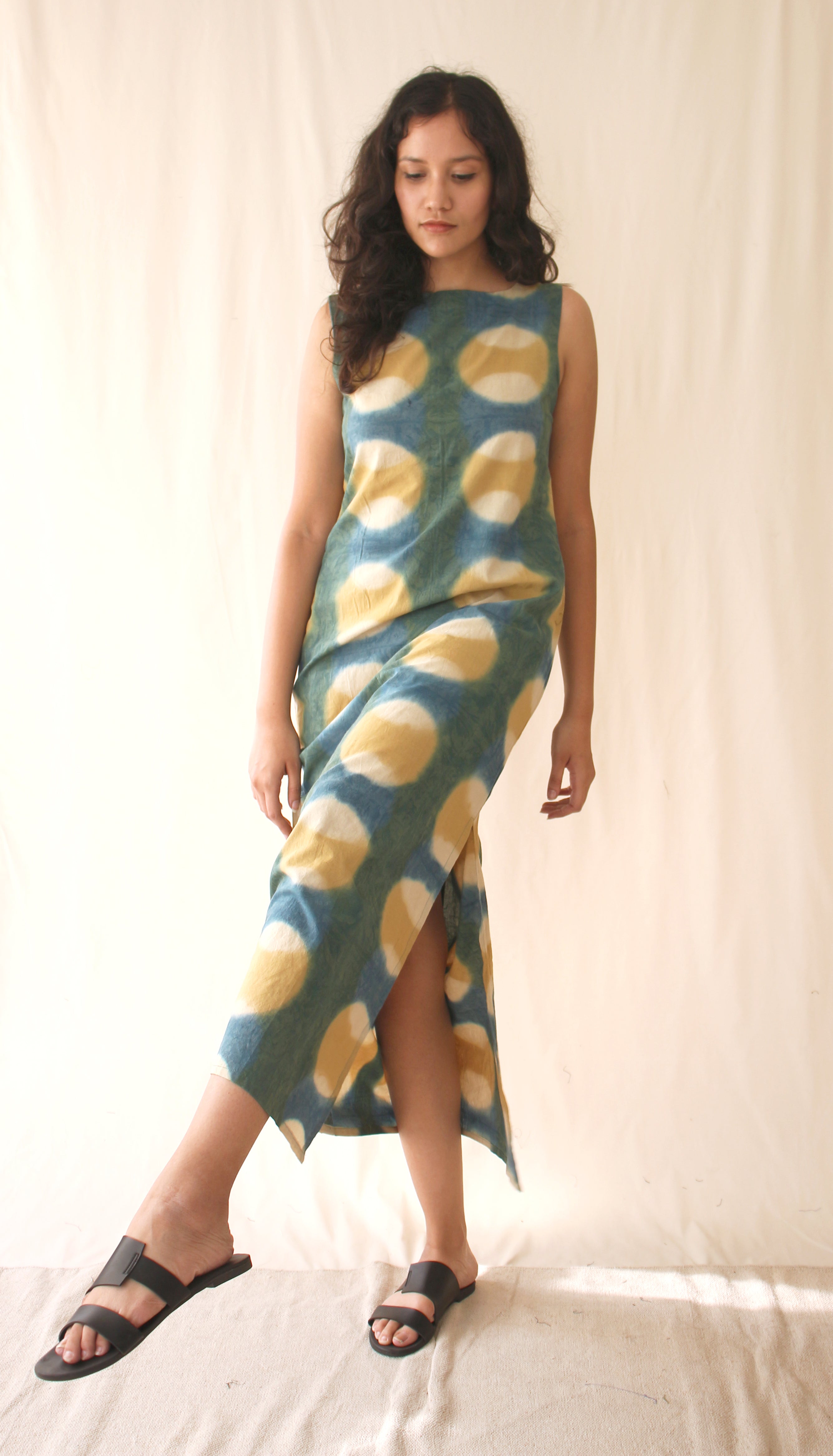 Green Sleeveless Ombre Dye Midi Dress at Kamakhyaa by Chambray & Co.. This item is Casual Wear, Green, Hand Spun Cotton, Midi Dresses, Natural, Ombre & Dyes, Regular Fit, Sleeveless Dresses, Womenswear