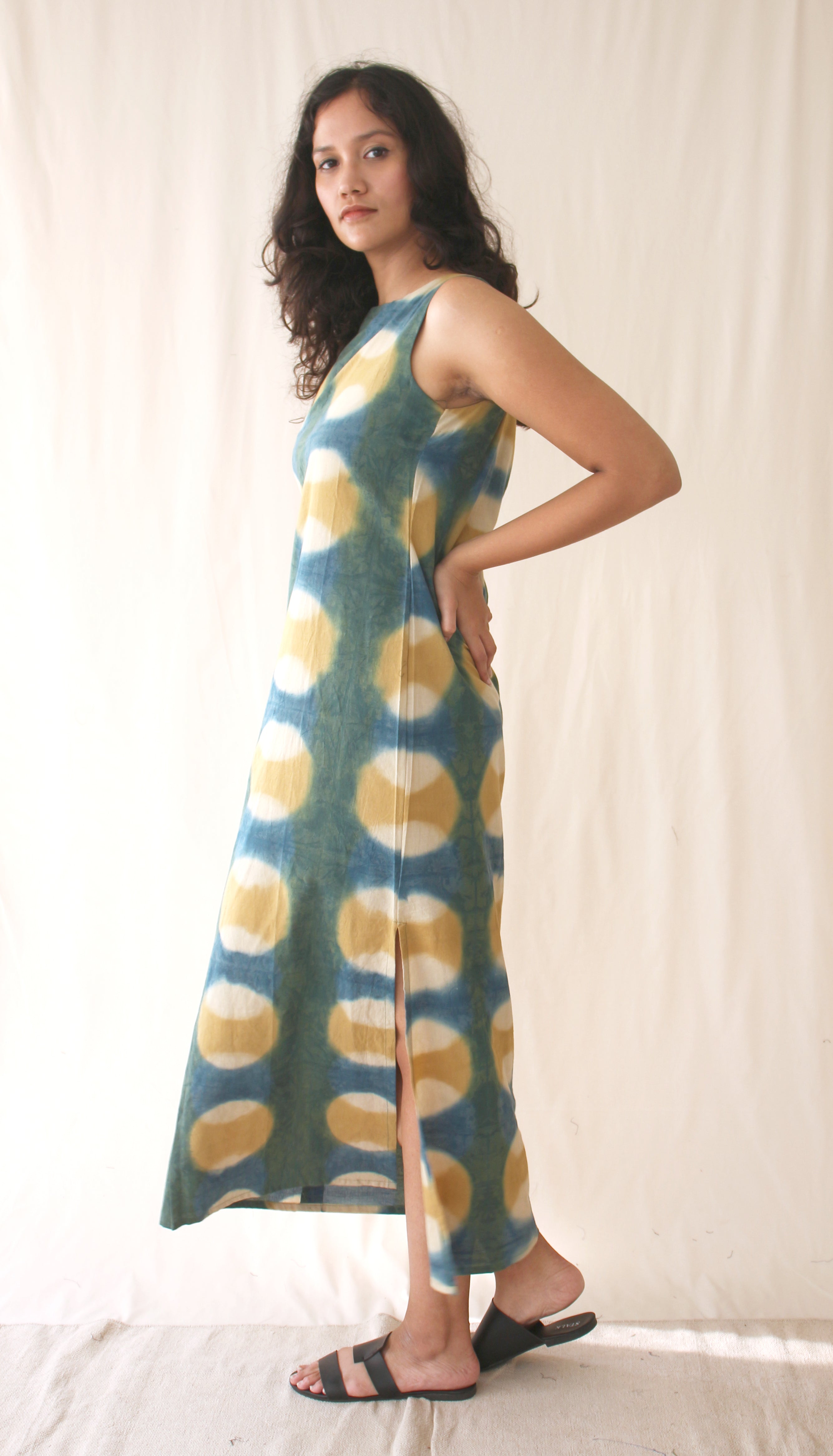 Green Sleeveless Ombre Dye Midi Dress at Kamakhyaa by Chambray & Co.. This item is Casual Wear, Green, Hand Spun Cotton, Midi Dresses, Natural, Ombre & Dyes, Regular Fit, Sleeveless Dresses, Womenswear