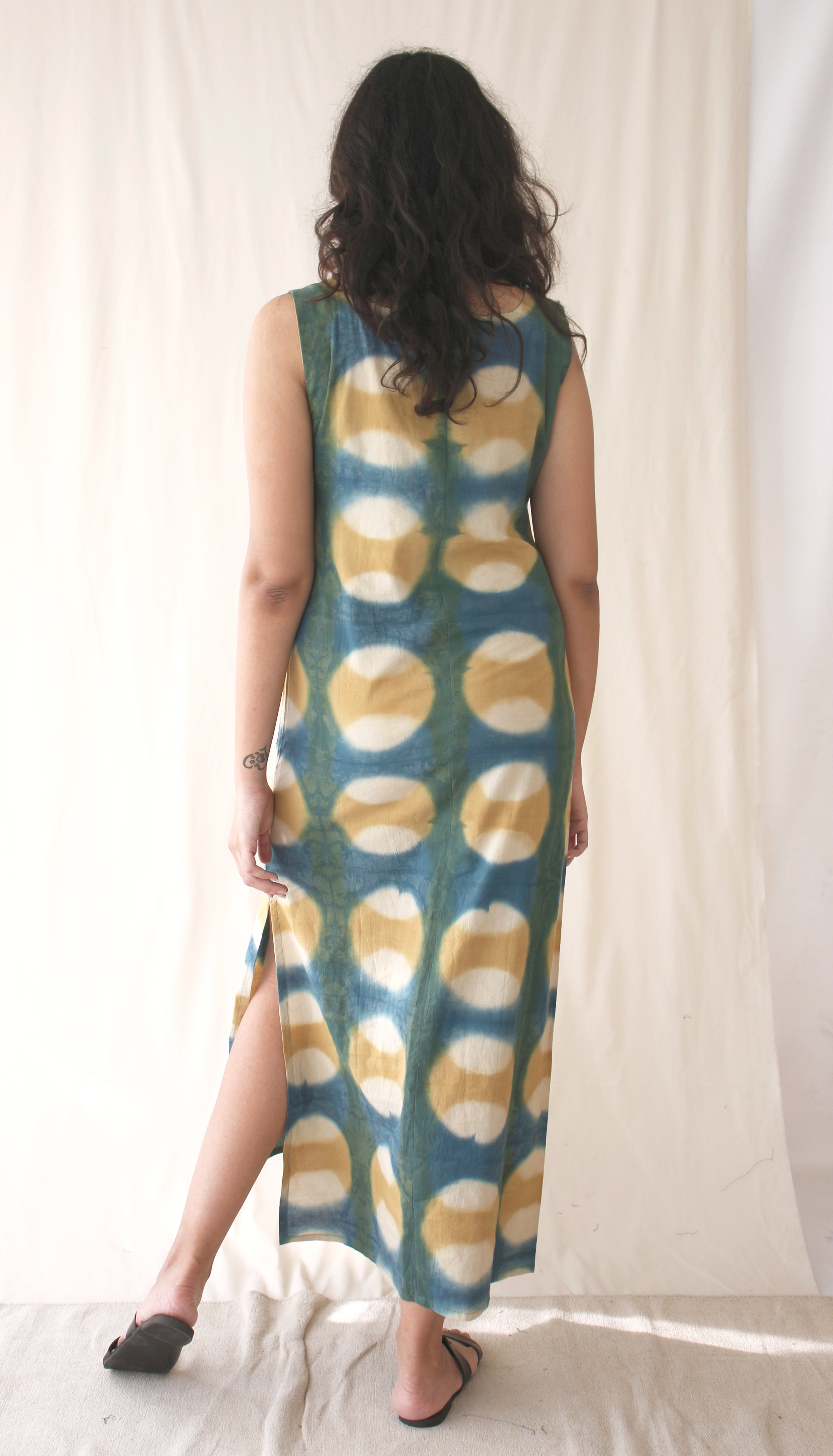 Green Sleeveless Ombre Dye Midi Dress at Kamakhyaa by Chambray & Co.. This item is Casual Wear, Green, Hand Spun Cotton, Midi Dresses, Natural, Ombre & Dyes, Regular Fit, Sleeveless Dresses, Womenswear