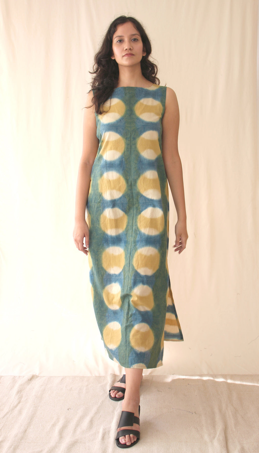 Green Sleeveless Ombre Dye Midi Dress at Kamakhyaa by Chambray & Co.. This item is Casual Wear, Green, Hand Spun Cotton, Midi Dresses, Natural, Ombre & Dyes, Regular Fit, Sleeveless Dresses, Womenswear