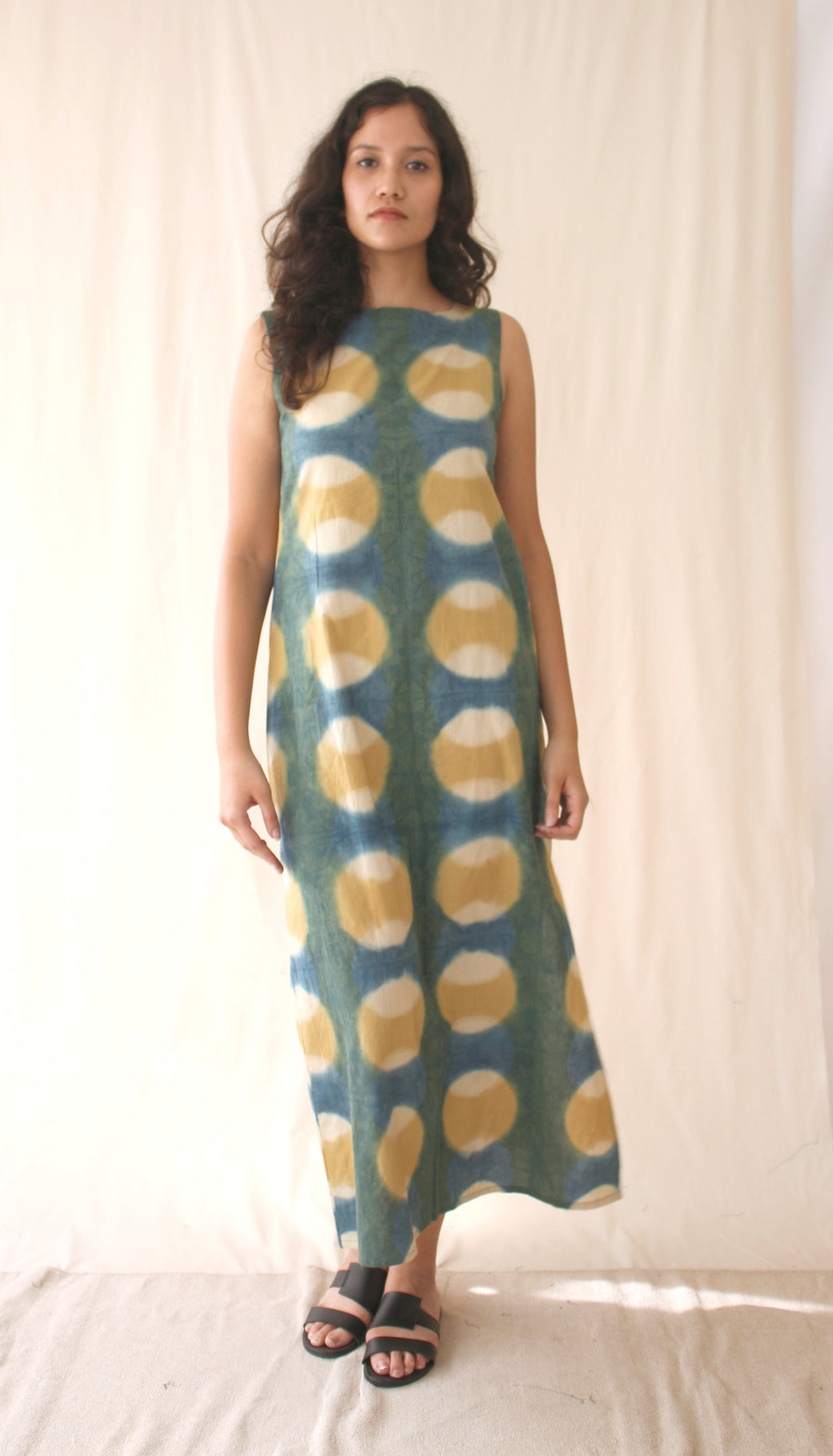 Green Sleeveless Ombre Dye Midi Dress at Kamakhyaa by Chambray & Co.. This item is Casual Wear, Green, Hand Spun Cotton, Midi Dresses, Natural, Ombre & Dyes, Regular Fit, Sleeveless Dresses, Womenswear