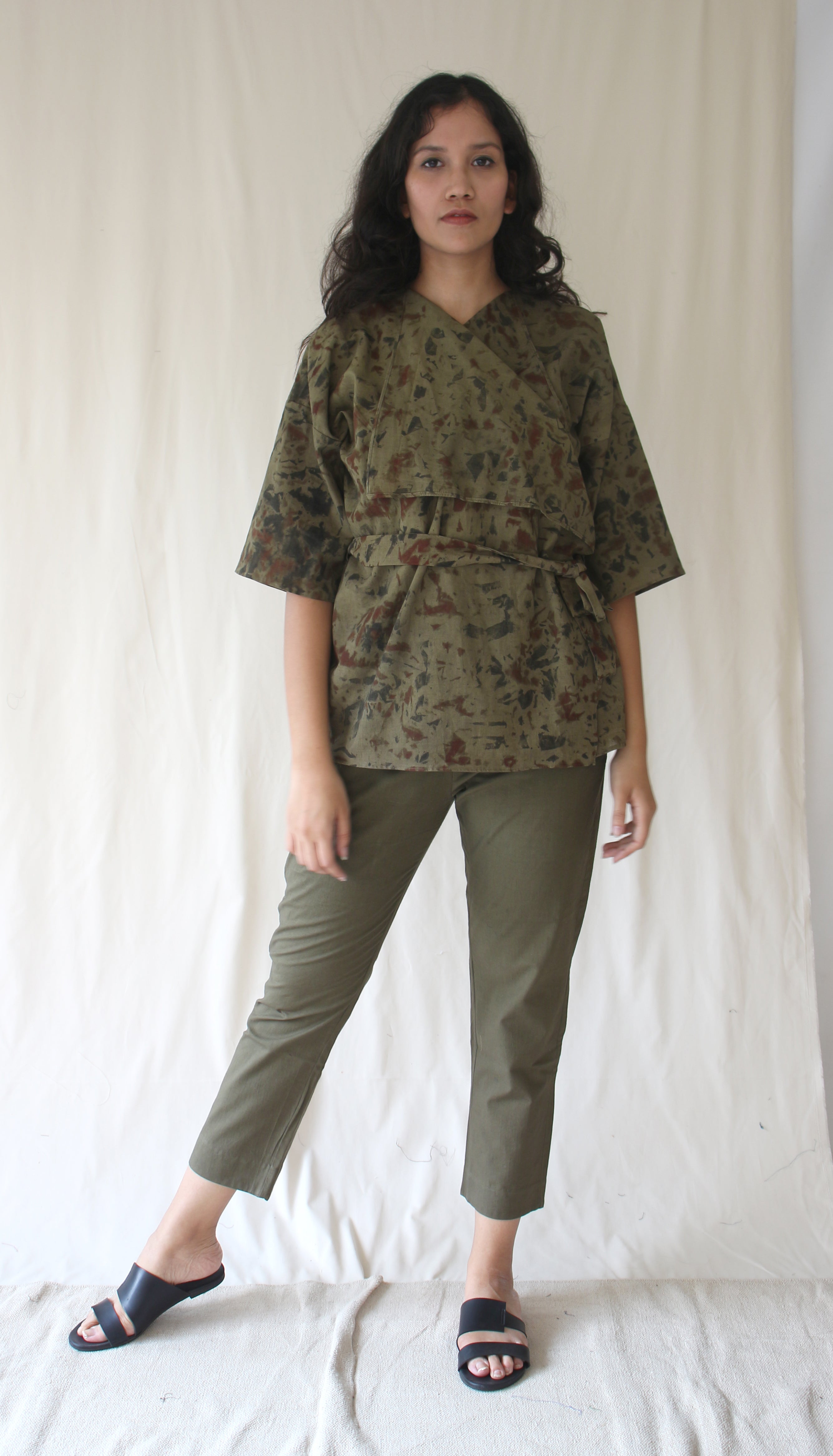 Green Top With Pants Ombre Dye Complete Set at Kamakhyaa by Chambray & Co.. This item is Casual Wear, Co-ord Sets, Green, Hand Spun Cotton, Natural, Ombre & Dyes, Regular Fit, Travel, Travel Co-ords, Womenswear