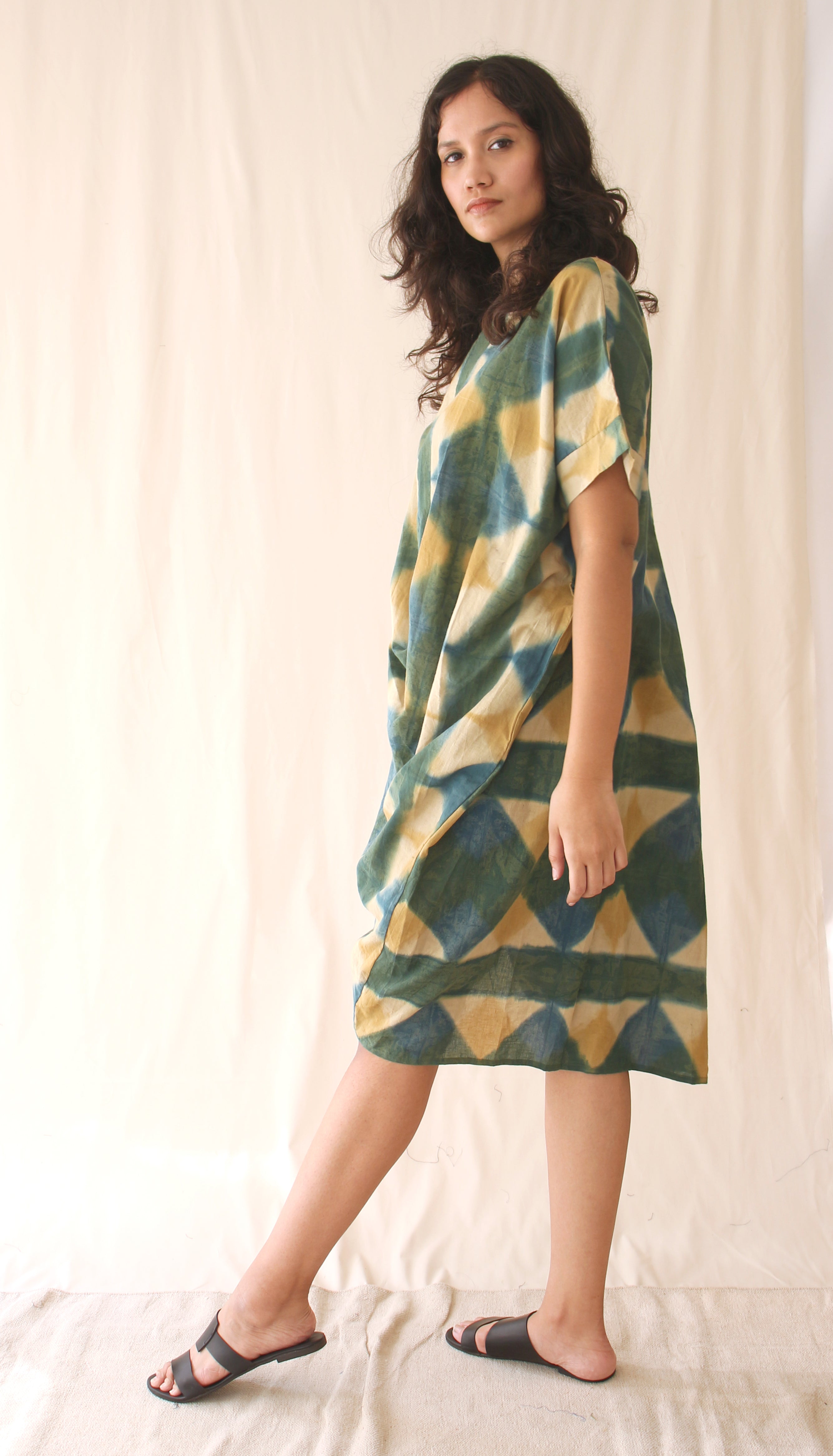 Green Tunic Ombre Dye Mini Dress at Kamakhyaa by Chambray & Co.. This item is Casual Wear, Green, Hand Spun Cotton, Mini Dresses, Natural, Ombre & Dyes, Regular Fit, Womenswear