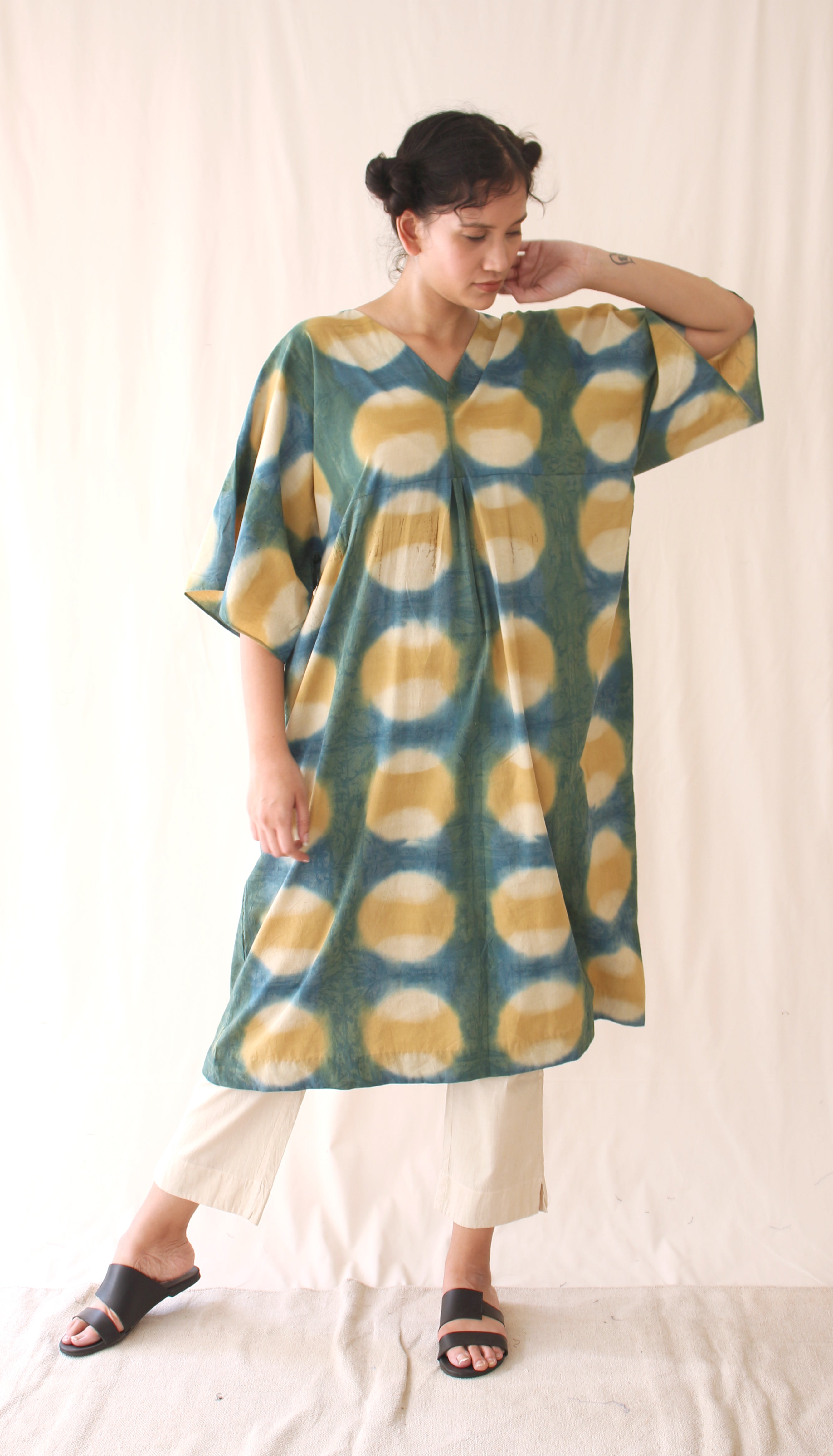 Green Tunic Top Ombre Dye Complete Set at Kamakhyaa by Chambray & Co.. This item is Casual Wear, Co-ord Sets, Green, Hand Spun Cotton, Lounge Wear Co-ords, Natural, Ombre & Dyes, Printed Selfsame, Regular Fit, Womenswear