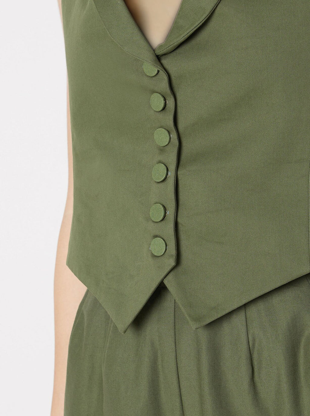 Green Waist Coat Complete Set at Kamakhyaa by Chambray & Co.. This item is Casual Wear, Co-ord Sets, Cotton, Green, Natural, Office, Office Wear Co-ords, Regular Fit, Solids, Womenswear