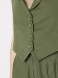 Green Waist Coat Complete Set at Kamakhyaa by Chambray & Co.. This item is Casual Wear, Co-ord Sets, Cotton, Green, Natural, Office, Office Wear Co-ords, Regular Fit, Solids, Womenswear