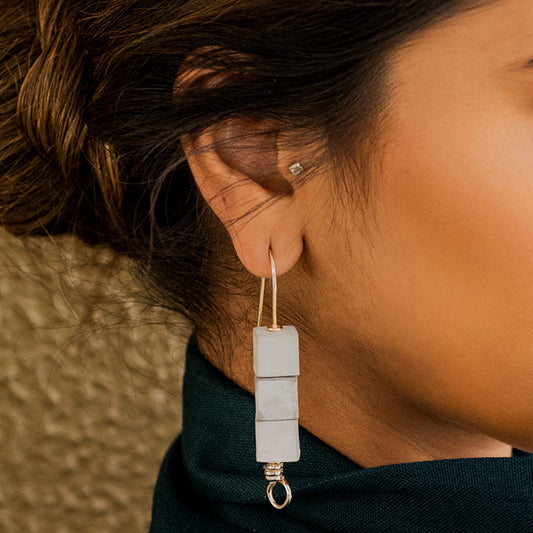 Grey Brass Long Earrings at Kamakhyaa by Edenek. This item is Brass, Concrete, Fashion Jewellery, Free Size, Grey, jewelry, Less than $50, Long Earrings, Natural, Party Wear, Solids