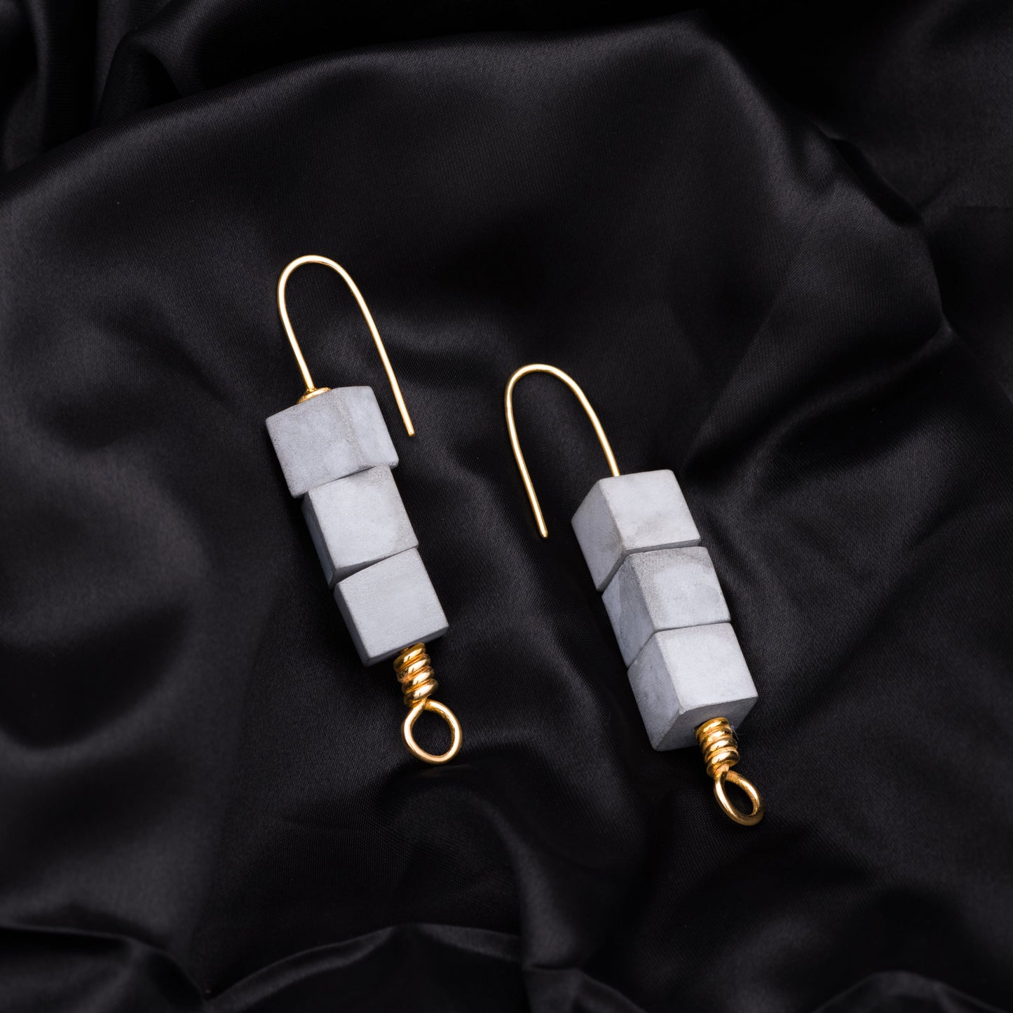 Grey Brass Long Earrings at Kamakhyaa by Edenek. This item is Brass, Concrete, Fashion Jewellery, Free Size, Grey, jewelry, Less than $50, Long Earrings, Natural, Party Wear, Solids