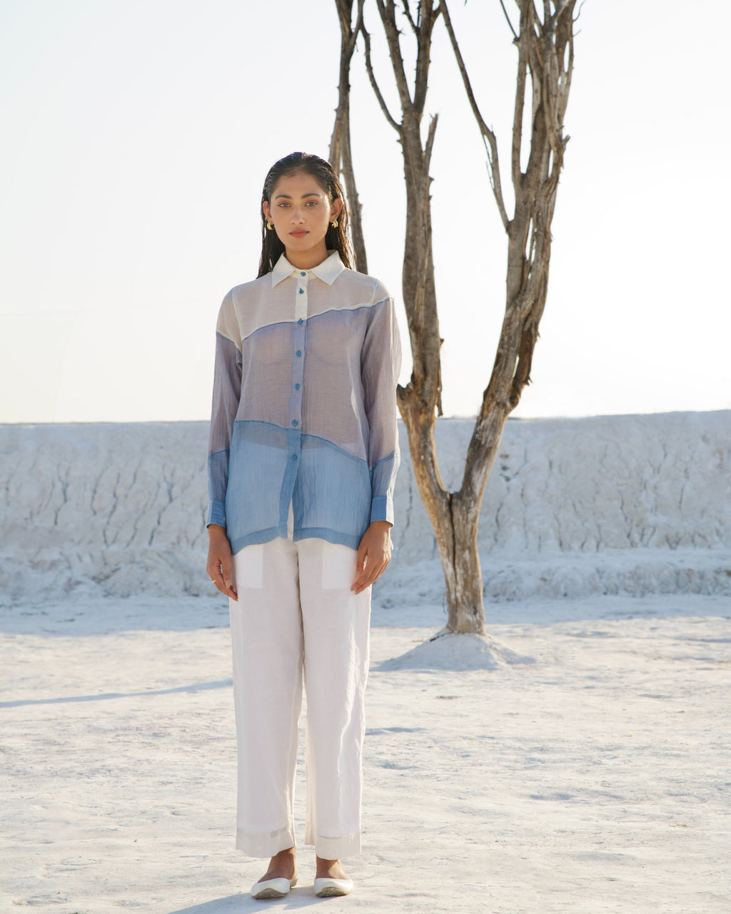 Grey Casual Co-ord Set at Kamakhyaa by The Loom Art. This item is Aurora SS24, Best Selling, Casual Wear, Chanderi Silk, Co-ord Sets, FB ADS JUNE, Grey, July Sale, July Sale 2023, Ombre & Dyes, Organic, Patchwork, Regular Fit, Travel, Travel Co-ords, Womenswear