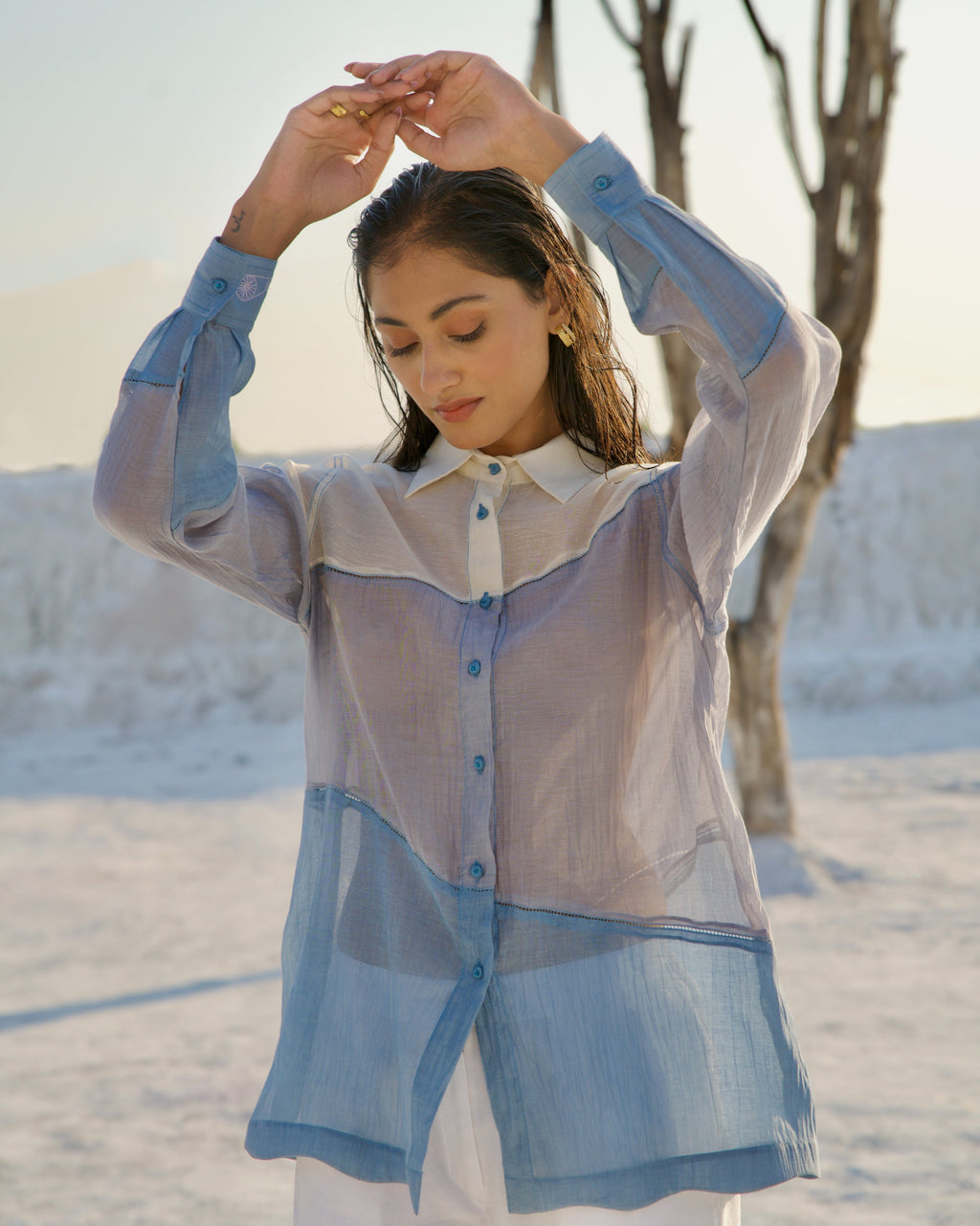 Grey Casual Co-ord Set at Kamakhyaa by The Loom Art. This item is Aurora SS24, Best Selling, Casual Wear, Chanderi Silk, Co-ord Sets, FB ADS JUNE, Grey, July Sale, July Sale 2023, Ombre & Dyes, Organic, Patchwork, Regular Fit, Travel, Travel Co-ords, Womenswear