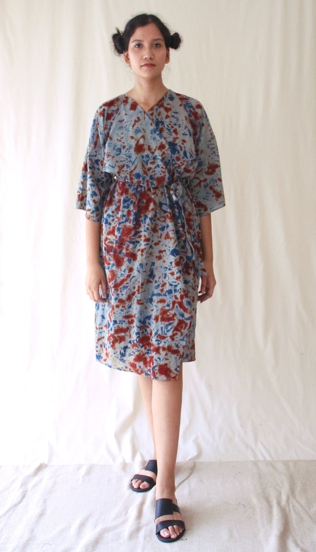 Grey Cotton Ombre Dye Wrap Dress at Kamakhyaa by Chambray & Co.. This item is Casual Wear, Grey, Hand Spun Cotton, Natural, Ombre & Dyes, Regular Fit, Womenswear, Wrap Dresses