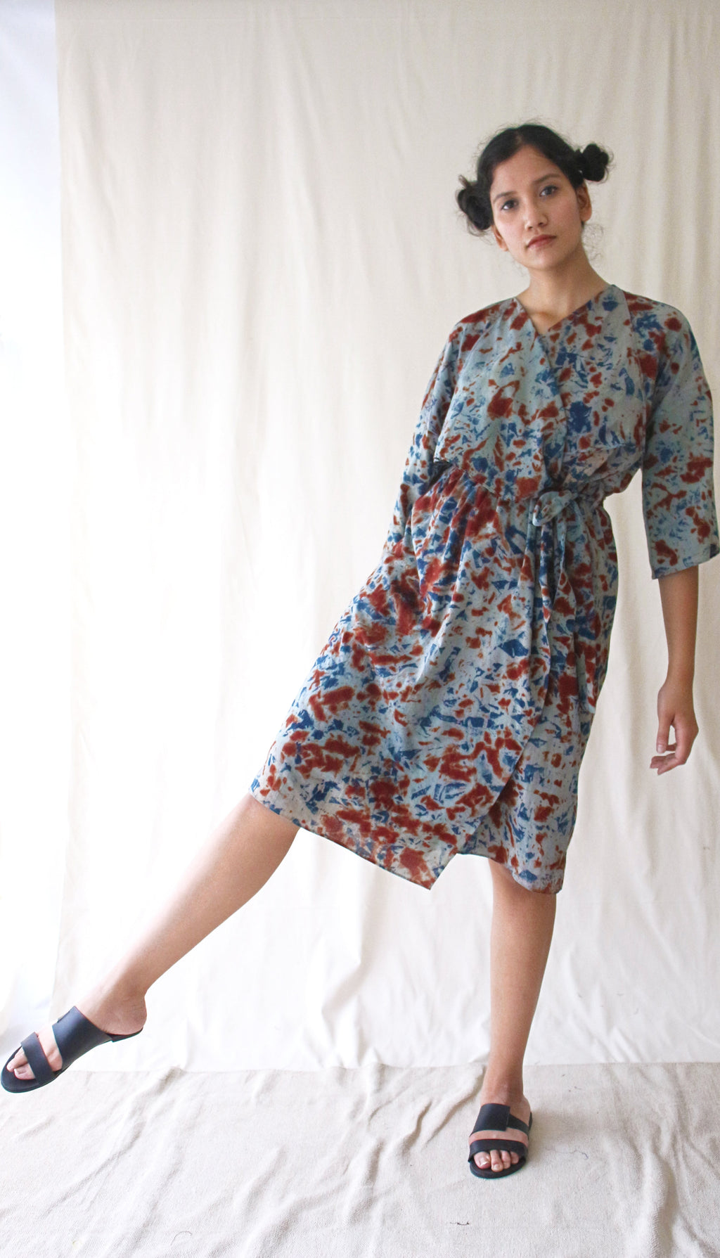 Grey Cotton Ombre Dye Wrap Dress at Kamakhyaa by Chambray & Co.. This item is Casual Wear, Grey, Hand Spun Cotton, Natural, Ombre & Dyes, Regular Fit, Womenswear, Wrap Dresses