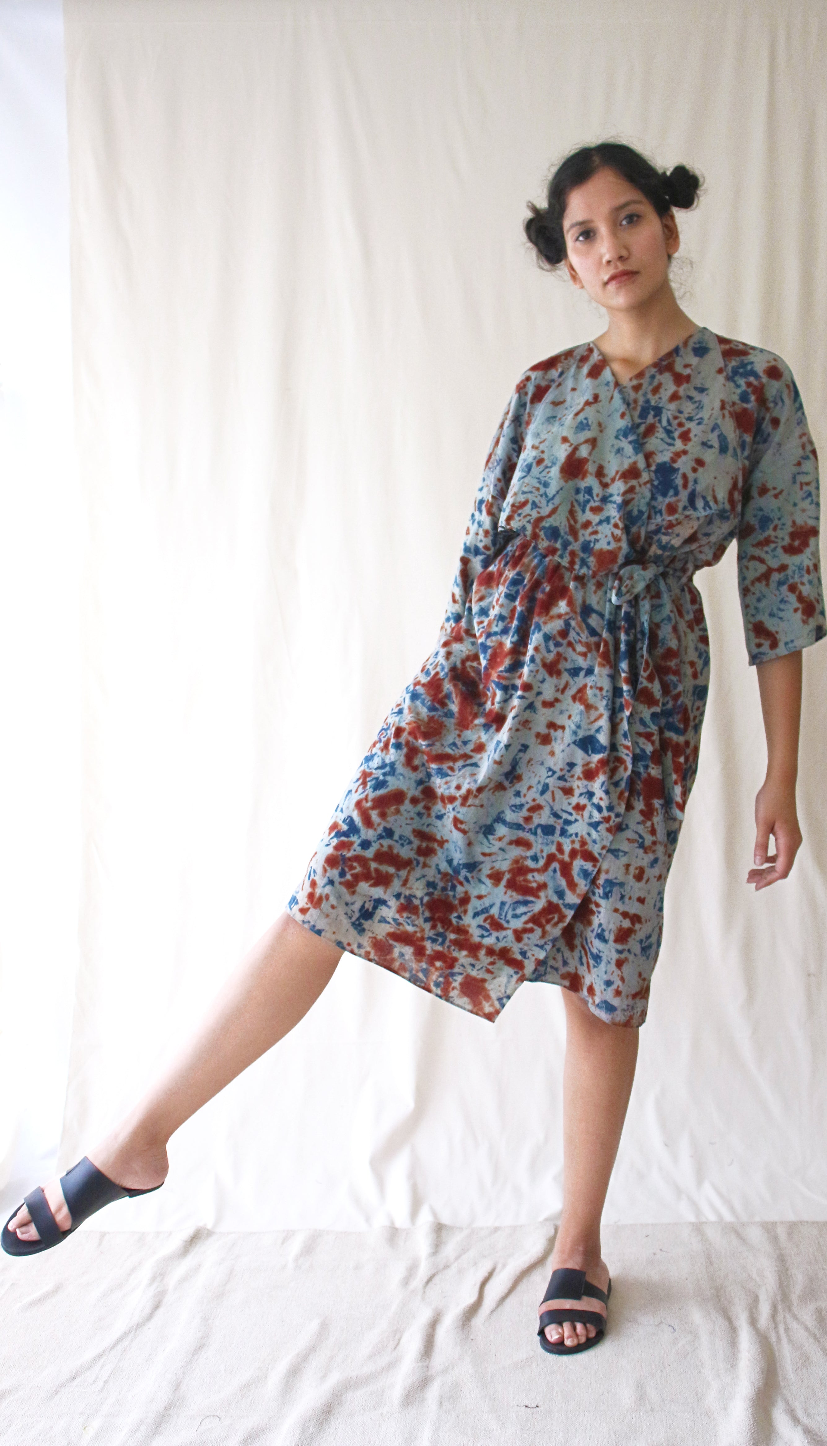 Grey Cotton Ombre Dye Wrap Dress at Kamakhyaa by Chambray & Co.. This item is Casual Wear, Grey, Hand Spun Cotton, Natural, Ombre & Dyes, Regular Fit, Womenswear, Wrap Dresses