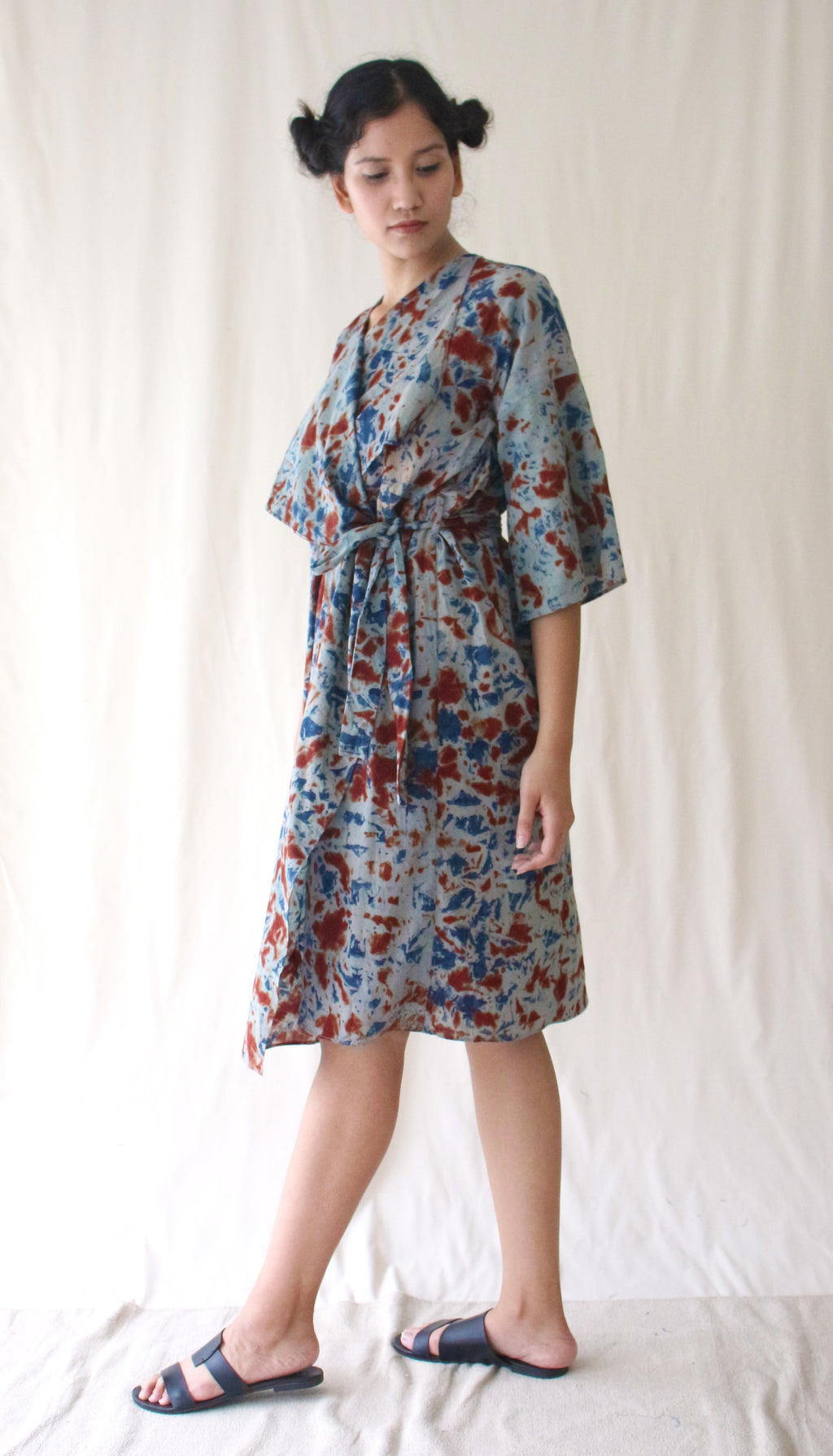Grey Cotton Ombre Dye Wrap Dress at Kamakhyaa by Chambray & Co.. This item is Casual Wear, Grey, Hand Spun Cotton, Natural, Ombre & Dyes, Regular Fit, Womenswear, Wrap Dresses