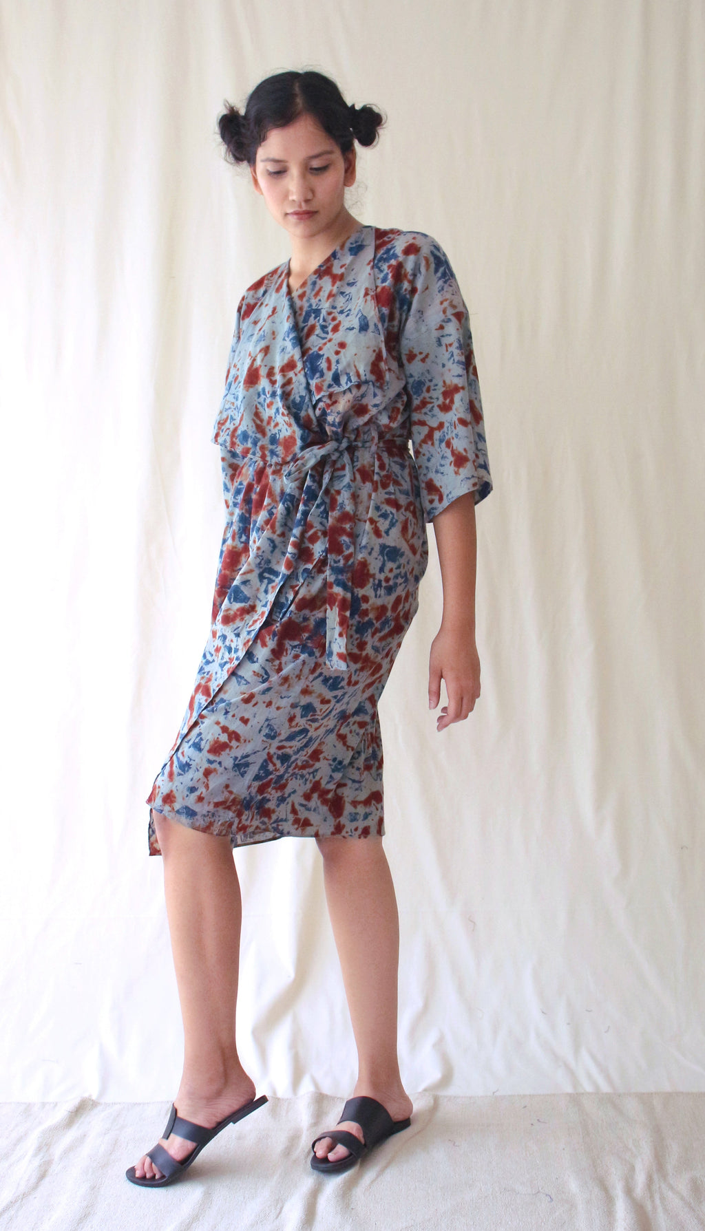 Grey Cotton Ombre Dye Wrap Dress at Kamakhyaa by Chambray & Co.. This item is Casual Wear, Grey, Hand Spun Cotton, Natural, Ombre & Dyes, Regular Fit, Womenswear, Wrap Dresses