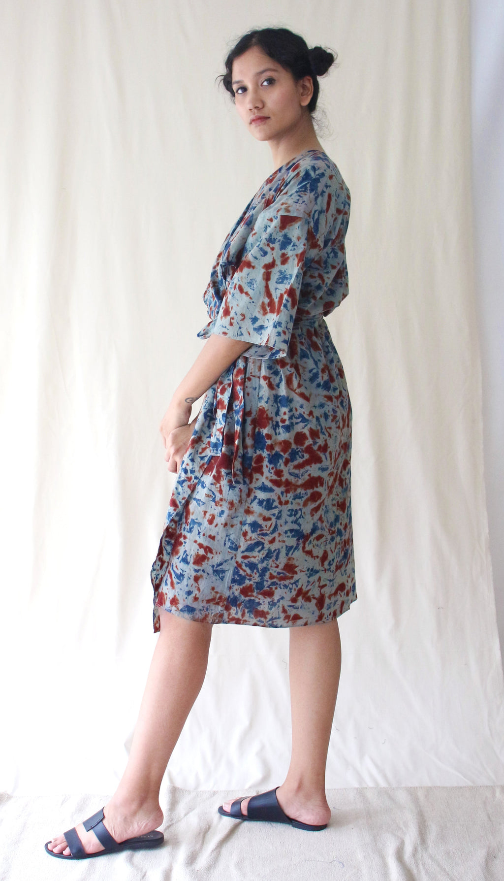 Grey Cotton Ombre Dye Wrap Dress at Kamakhyaa by Chambray & Co.. This item is Casual Wear, Grey, Hand Spun Cotton, Natural, Ombre & Dyes, Regular Fit, Womenswear, Wrap Dresses