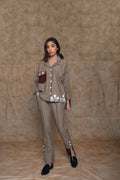 Grey Custom Shirt at Kamakhyaa by Anushé Pirani. This item is Embroidered, Grey, Handwoven Cotton, July Sale, July Sale 2023, Natural, Ocean of Stories, Office Wear, Regular Fit, sale anushe pirani, Shirts, Tops, Womenswear