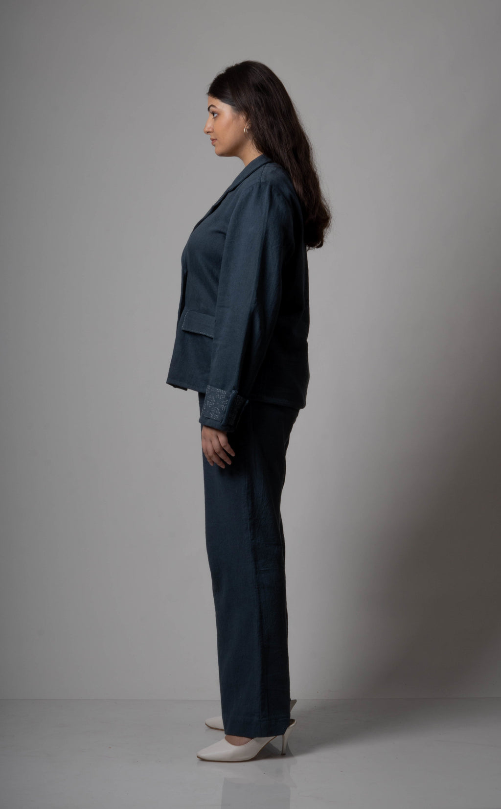 Grey Double Breasted Cotton Jacket at Kamakhyaa by Lafaani. This item is Blazers, Casual Wear, Cotton, Grey, Natural, Regular Fit, Solids, Womenswear