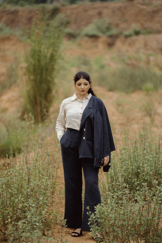 Grey Double Breasted Cotton Jacket at Kamakhyaa by Lafaani. This item is Blazers, Casual Wear, Cotton, Grey, Natural, Regular Fit, Solids, Womenswear