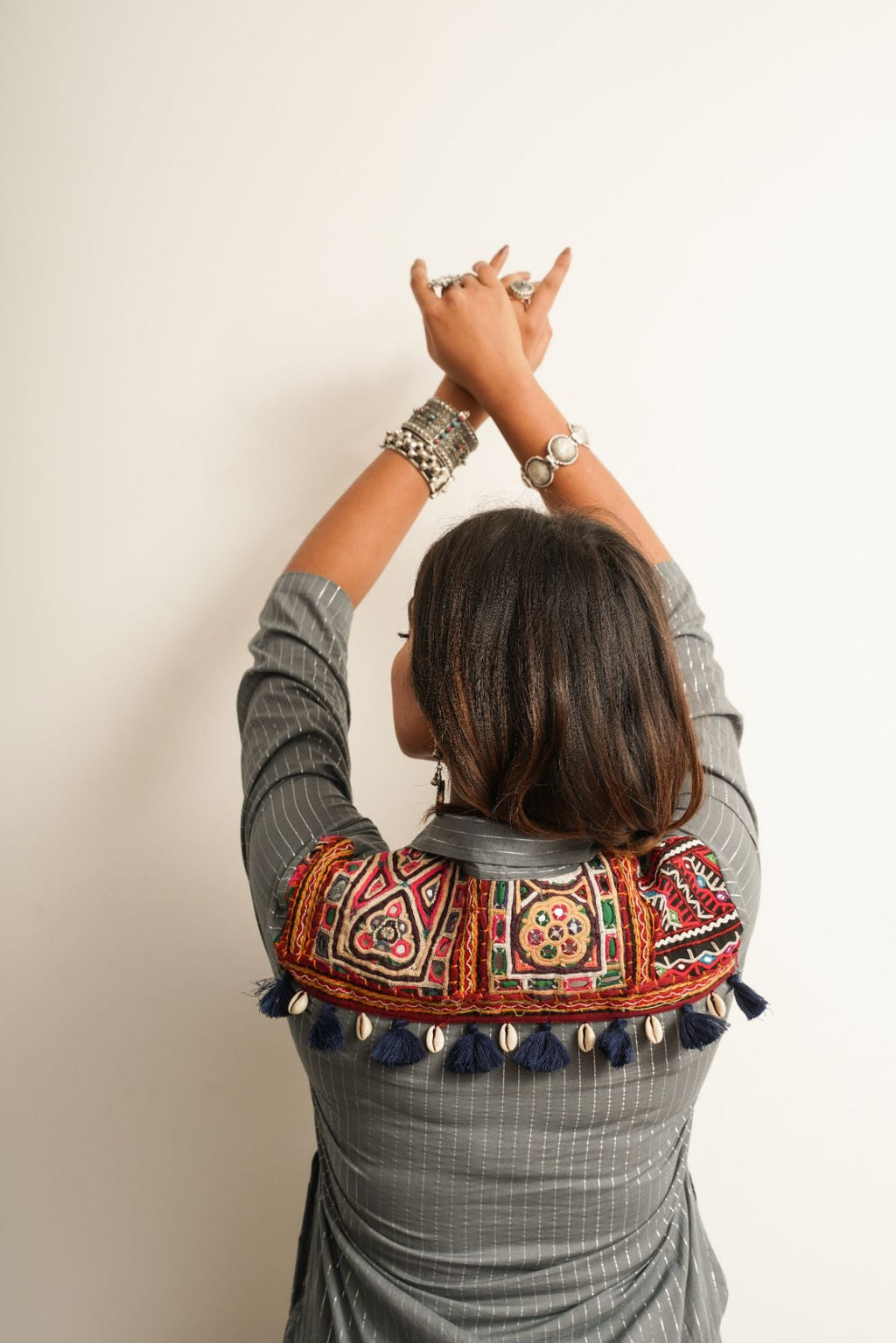 Grey Embellished Cotton Co-ord Set at Kamakhyaa by Keva. This item is 100% cotton, Best Selling, Co-ord Sets, For Anniversary, Fusion Wear, Grey, Natural, New, party, Party Wear Co-ords, Prints, Regular Fit, Saba, Vacation Co-ords, Womenswear