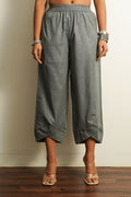Grey Embellished Cotton Pant at Kamakhyaa by Keva. This item is 100% cotton, Best Selling, Capris, Fusion Wear, Grey, Less than $50, Natural, New, Products less than $25, Relaxed Fit, Saba, Solids, Womenswear