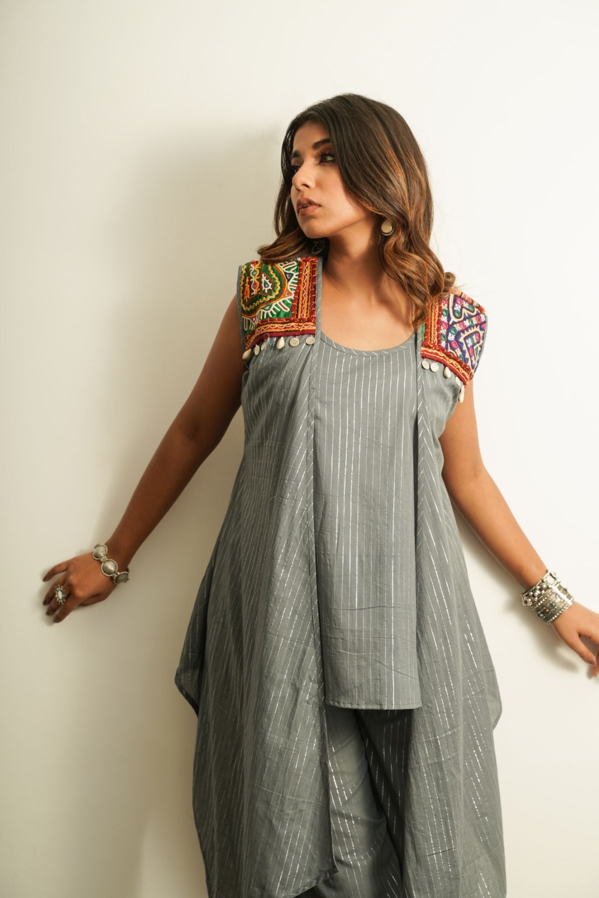 Grey Embellished Cotton Shrug Kamakhyaa Grey Embellished Cotton Shrug Kamakhyaa