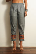 Grey Embroidered Cotton Straight Pant at Kamakhyaa by Keva. This item is 100% cotton, Best Selling, Capris, Fusion Wear, Grey, Less than $50, Natural, New, Prints, Relaxed Fit, Saba, Womenswear