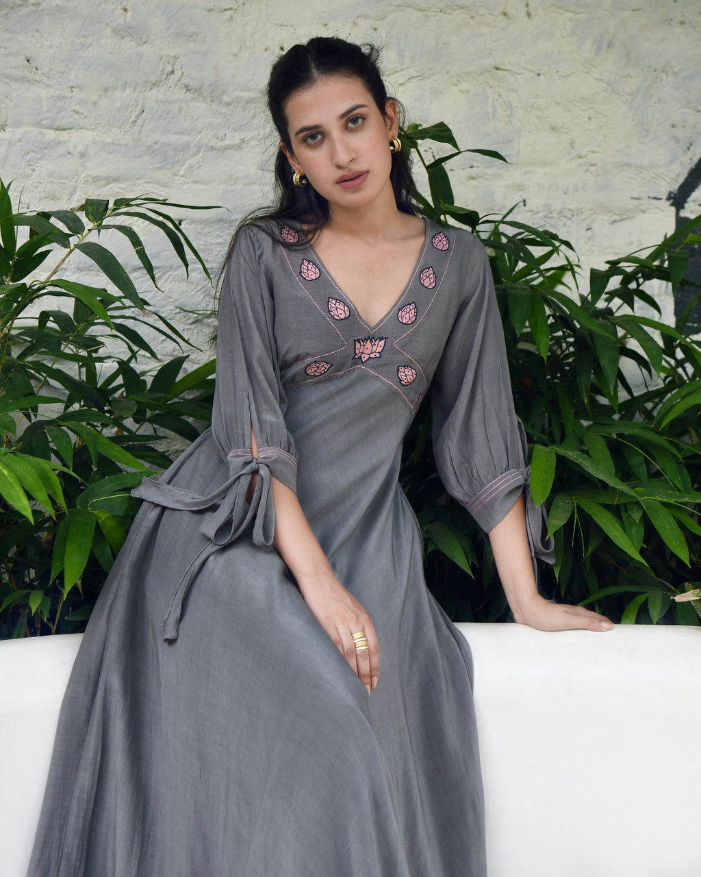 Grey Embroidered Silk Maxi Dress at Kamakhyaa by Taro. This item is Bangalore Silk, Dusk To Dawn, Embroidered, Evening Wear, Grey, July Sale, July Sale 2023, Maxi Dresses, Natural, Regular Fit, Silk, Womenswear